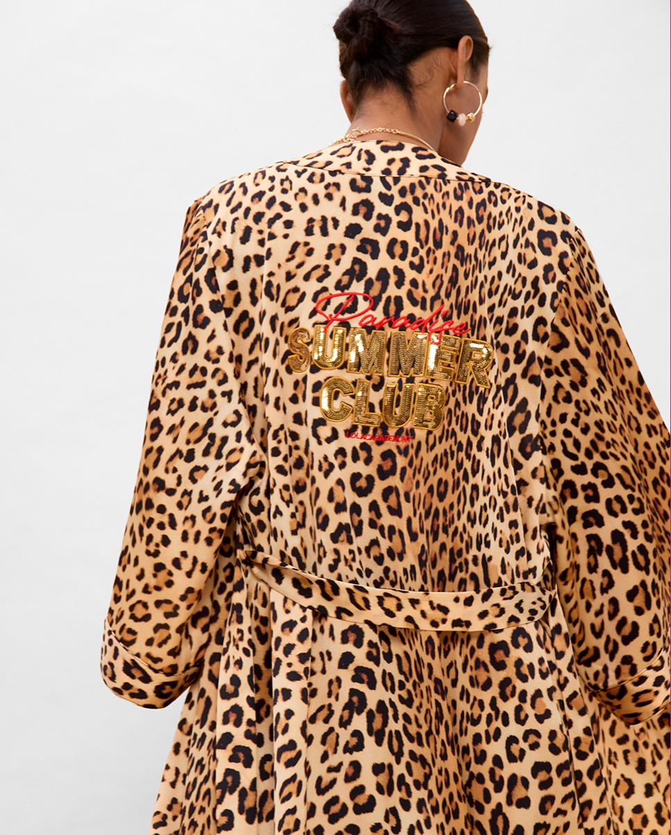 Casaco Tipo Kimono Animal Print Preto / Natural-2