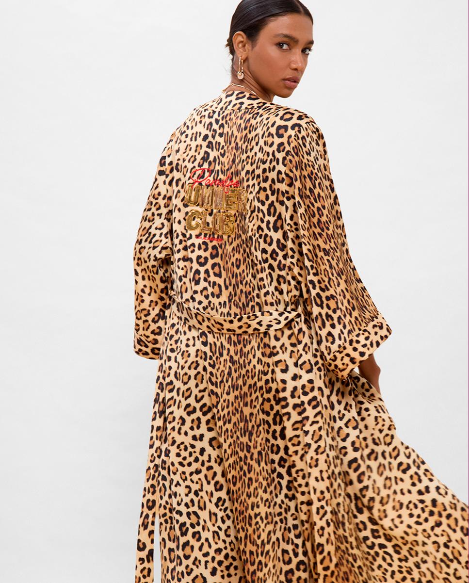 Casaco Tipo Kimono Animal Print Preto / Natural-3