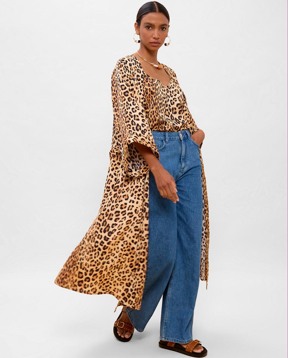 Casaco Tipo Kimono Animal Print Preto / Natural-4