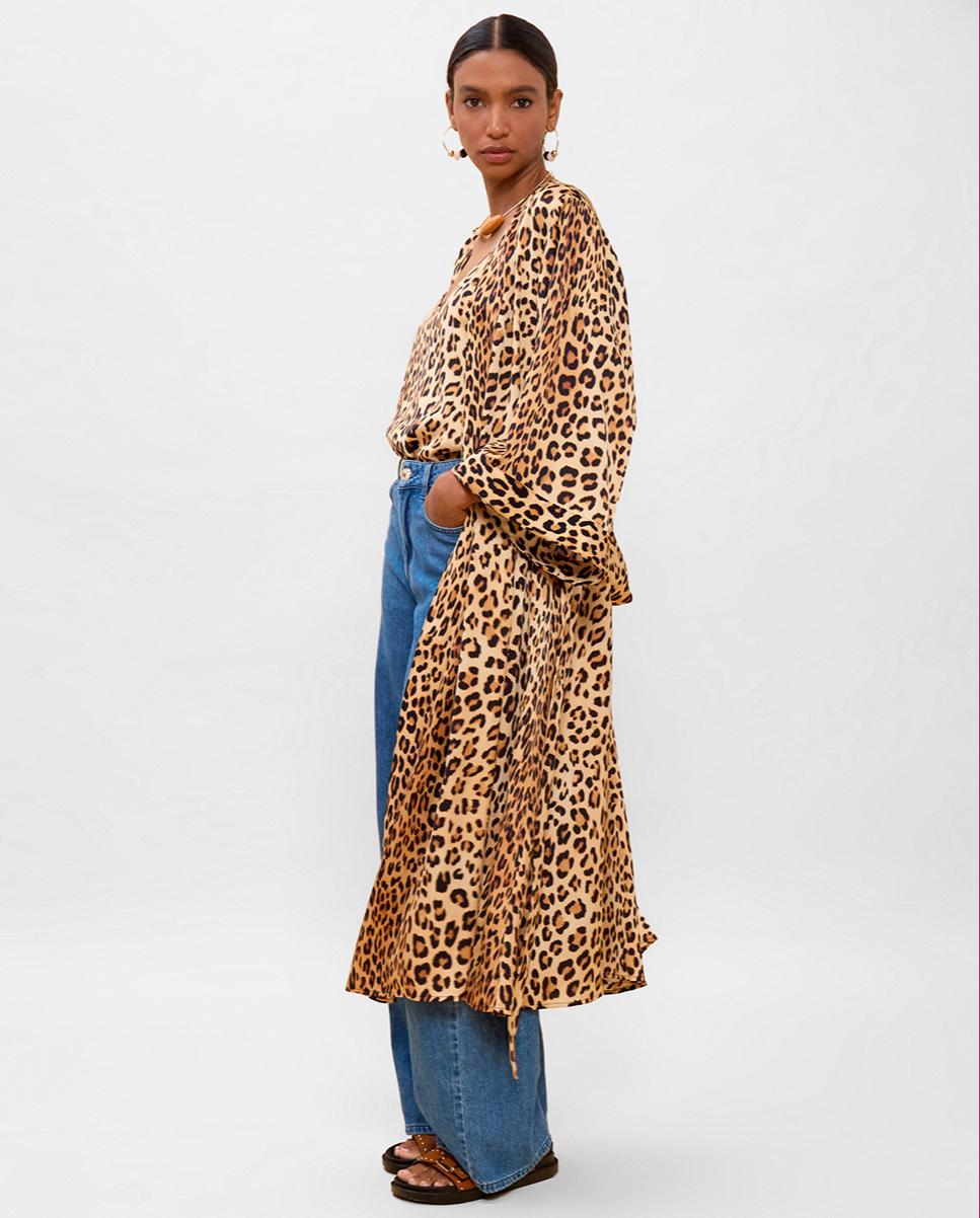 Casaco Tipo Kimono Animal Print Preto / Natural-5