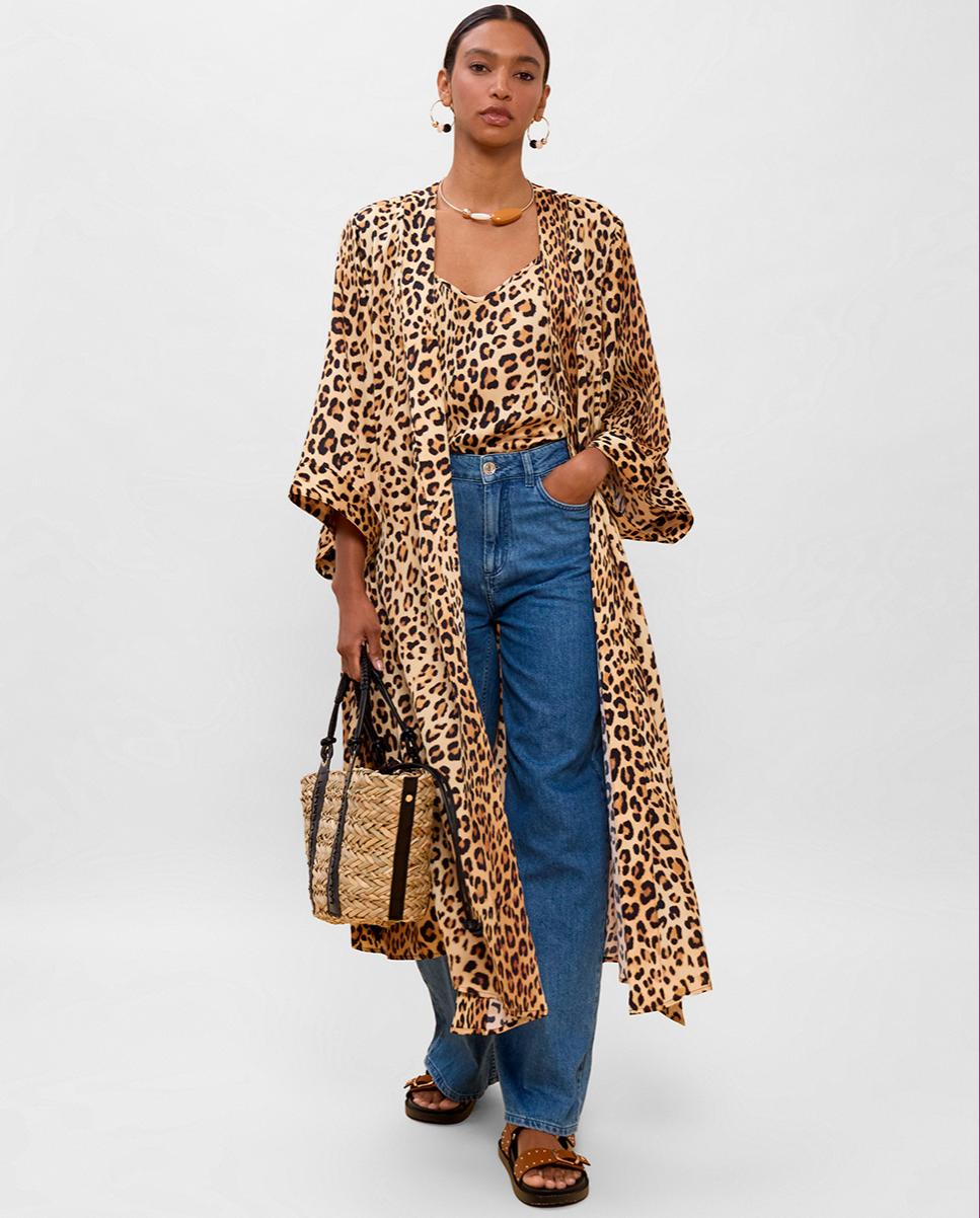Casaco Tipo Kimono Animal Print Preto / Natural-6