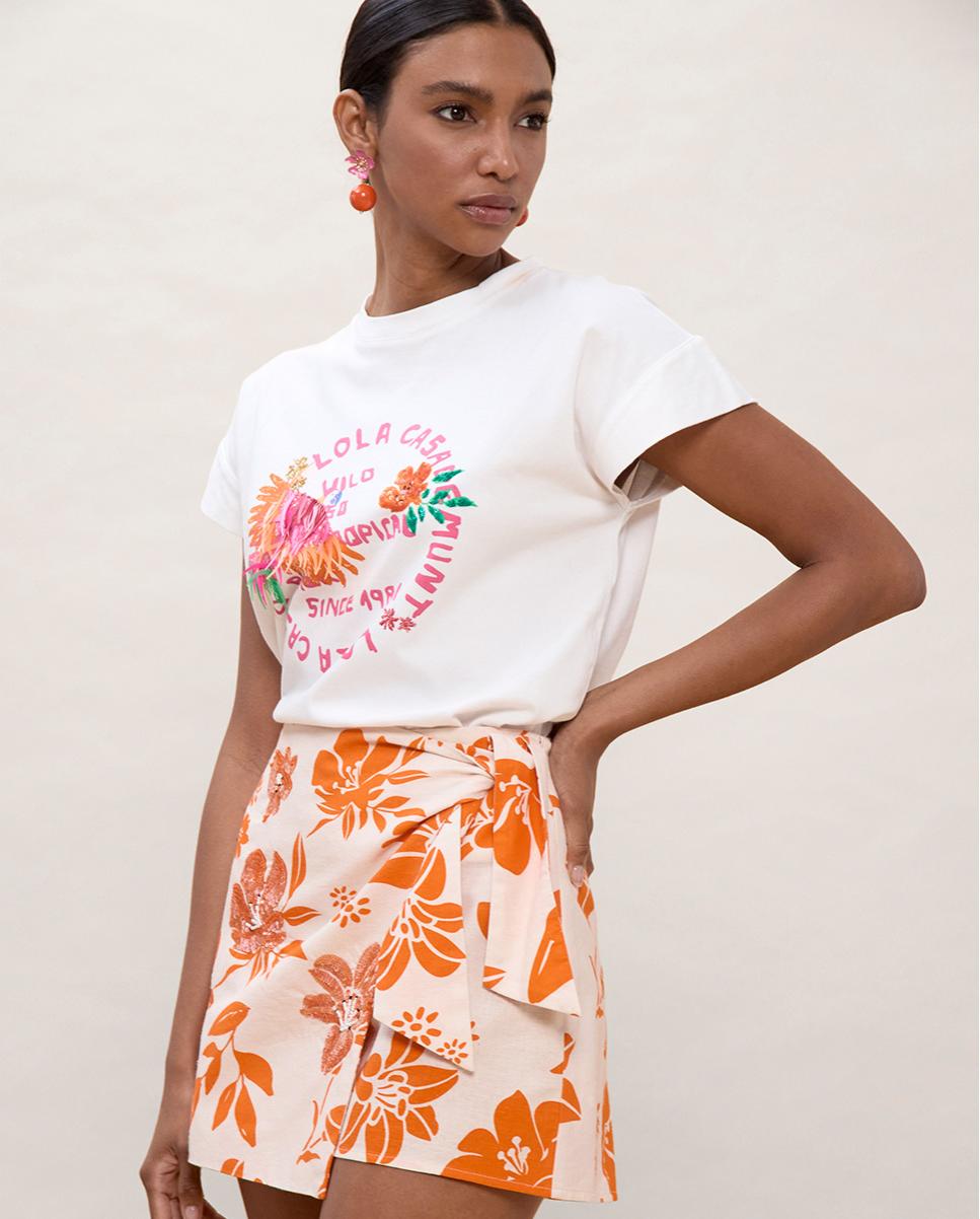 Saia-calça Estampada com Laçada Laranja-2