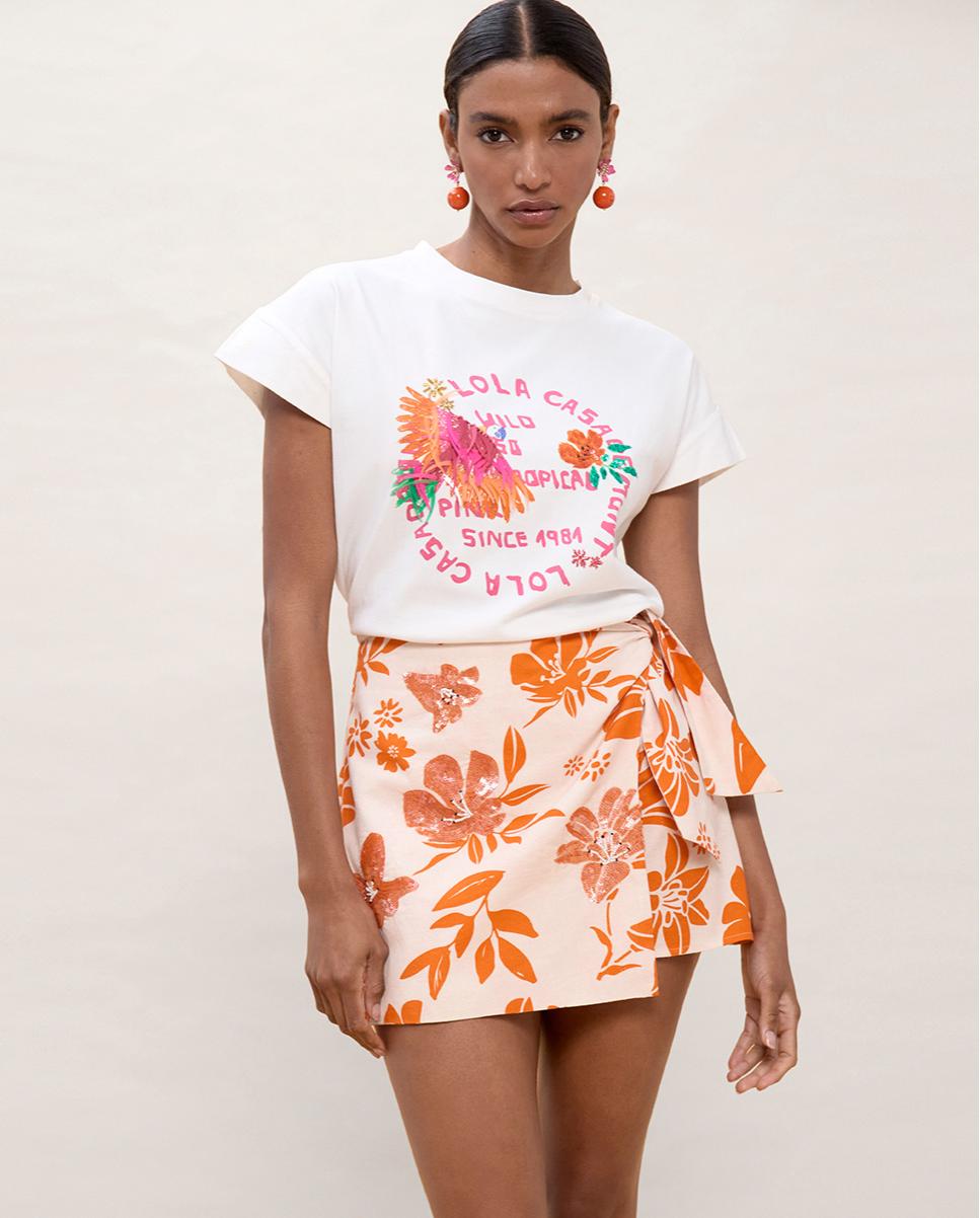 Saia-calça Estampada com Laçada Laranja-4
