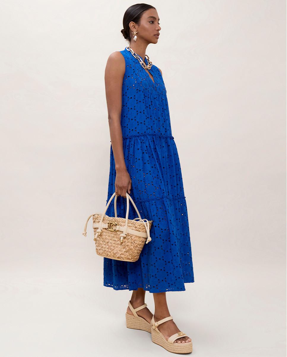 Vestido Comprido com Bordado Suíço Azul Royal-5