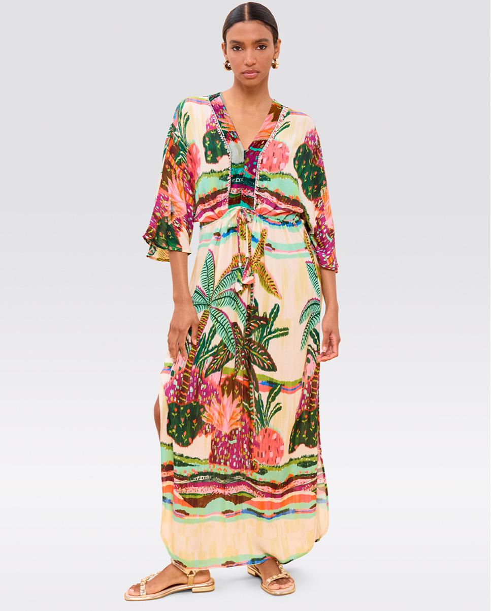 Imagem 0 de Vestido Comprido Estampado com Mangas Largas