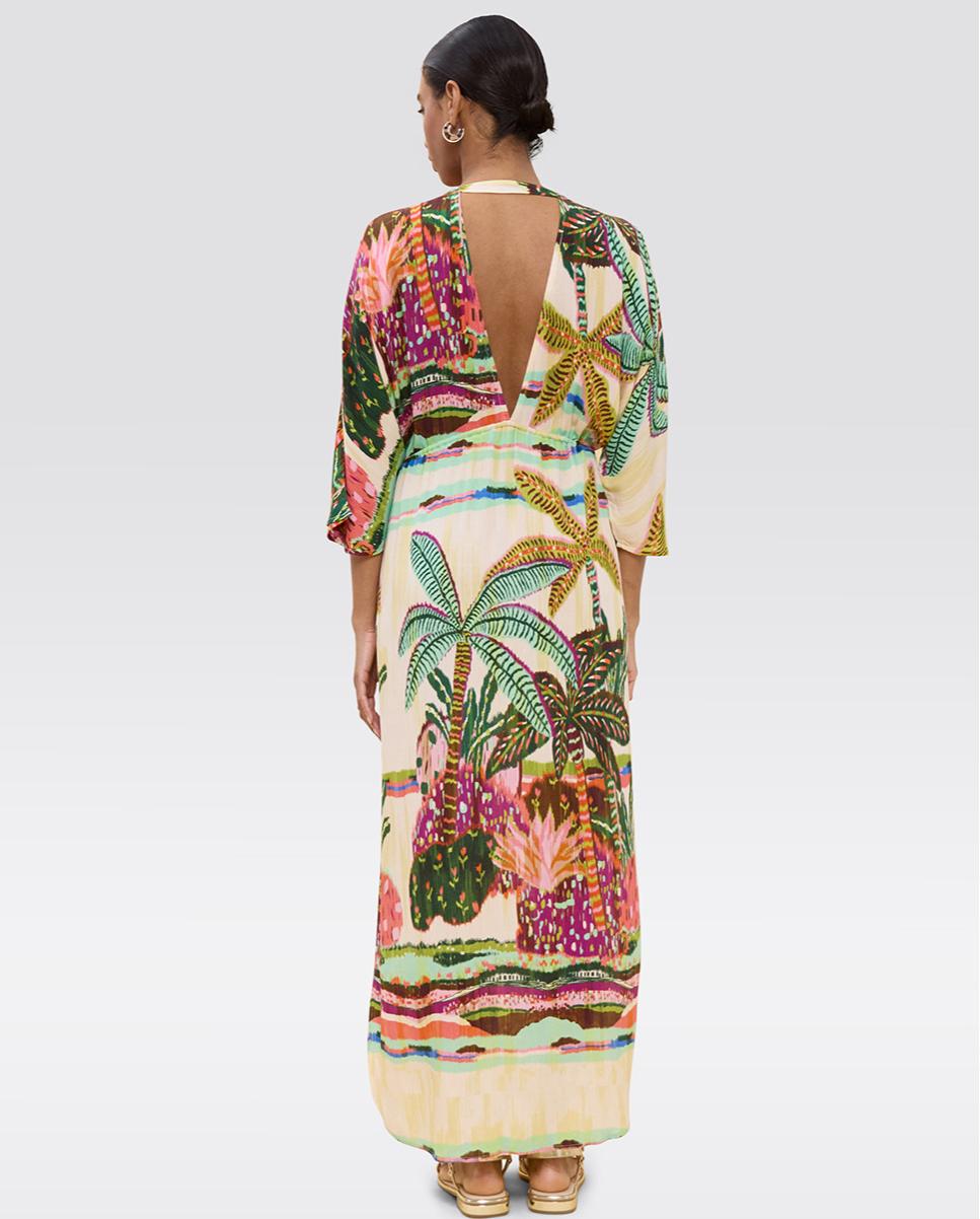 Vestido Comprido Estampado com Mangas Largas Multicolor-4