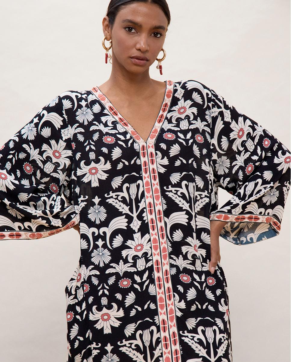 Vestido curto estampado Preto-2