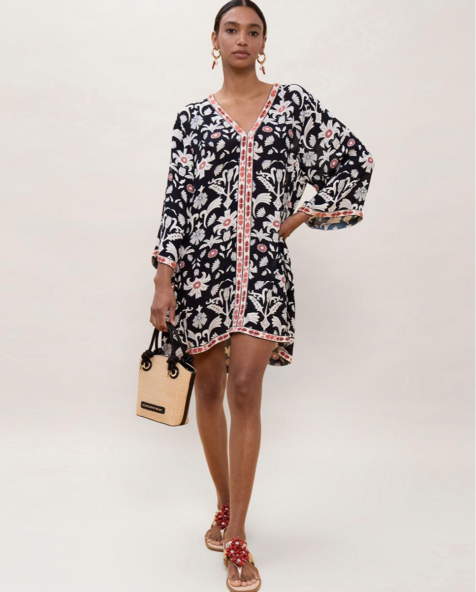 Vestido curto estampado Preto-5