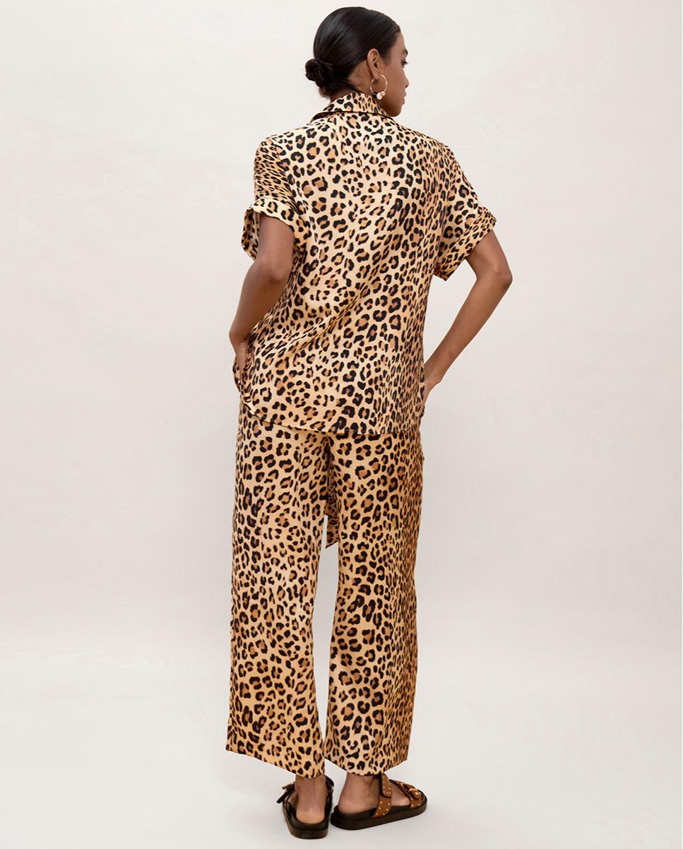 Calças Largas Animal Print com Bolsos Preto / Natural-2