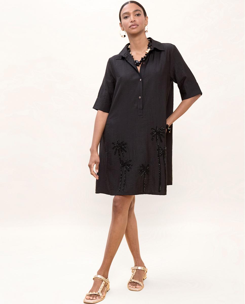 Vestido Curto com Detalhe de Palmeiras em Tom Preto-4