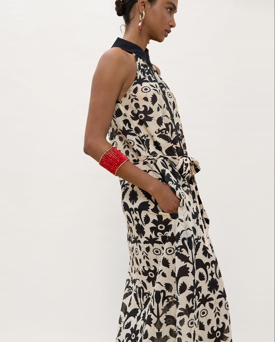 Vestido Comprido sem Mangas com Estampado Preto / Branco-2