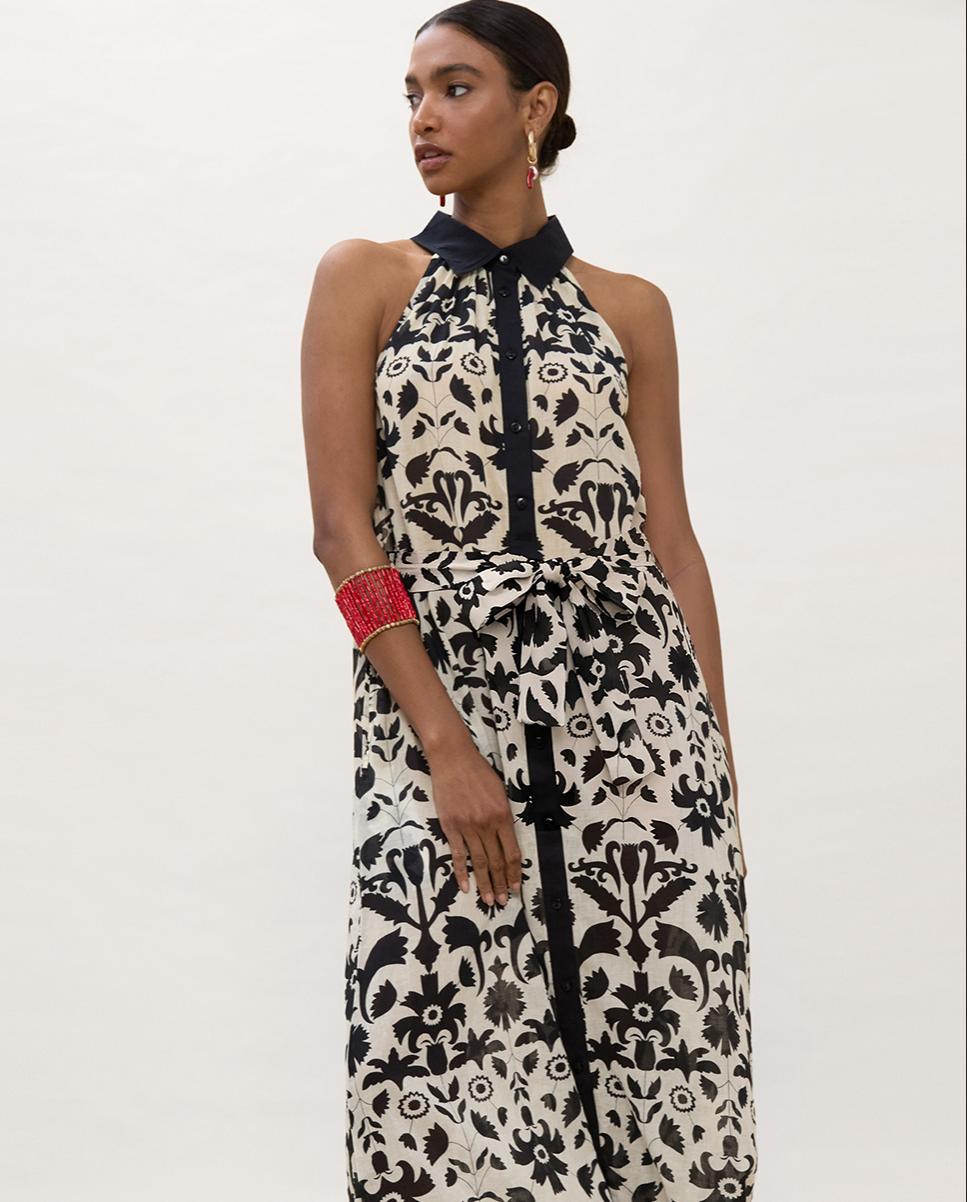 Vestido Comprido sem Mangas com Estampado Preto / Branco-3