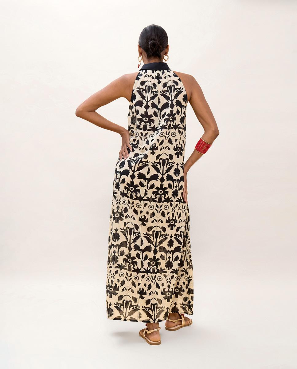 Vestido Comprido sem Mangas com Estampado Preto / Branco-4