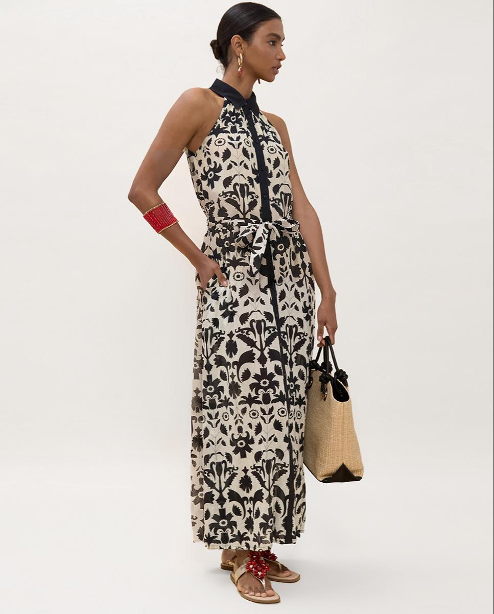 Vestido Comprido sem Mangas com Estampado Preto / Branco-5