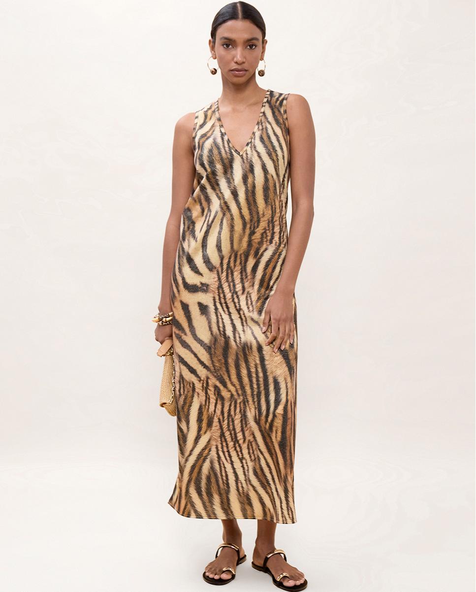Imagem 0 de Vestido Comprido Animal Print com Decote em V