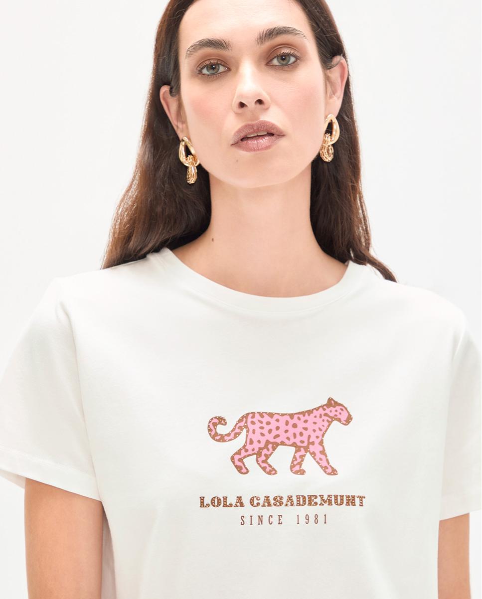 T-shirt com Leopardo de Perfil Branco-2