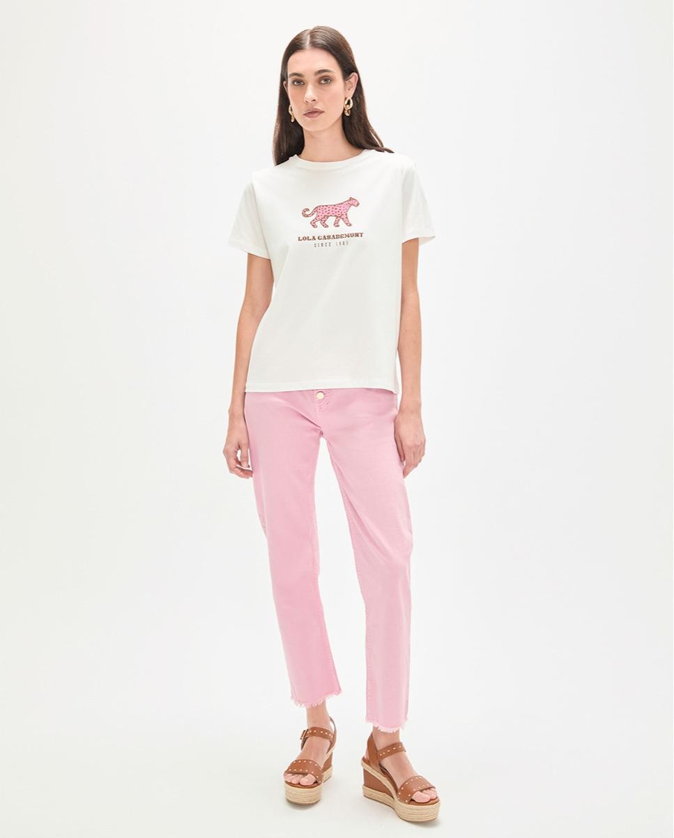 T-shirt com Leopardo de Perfil Branco-3