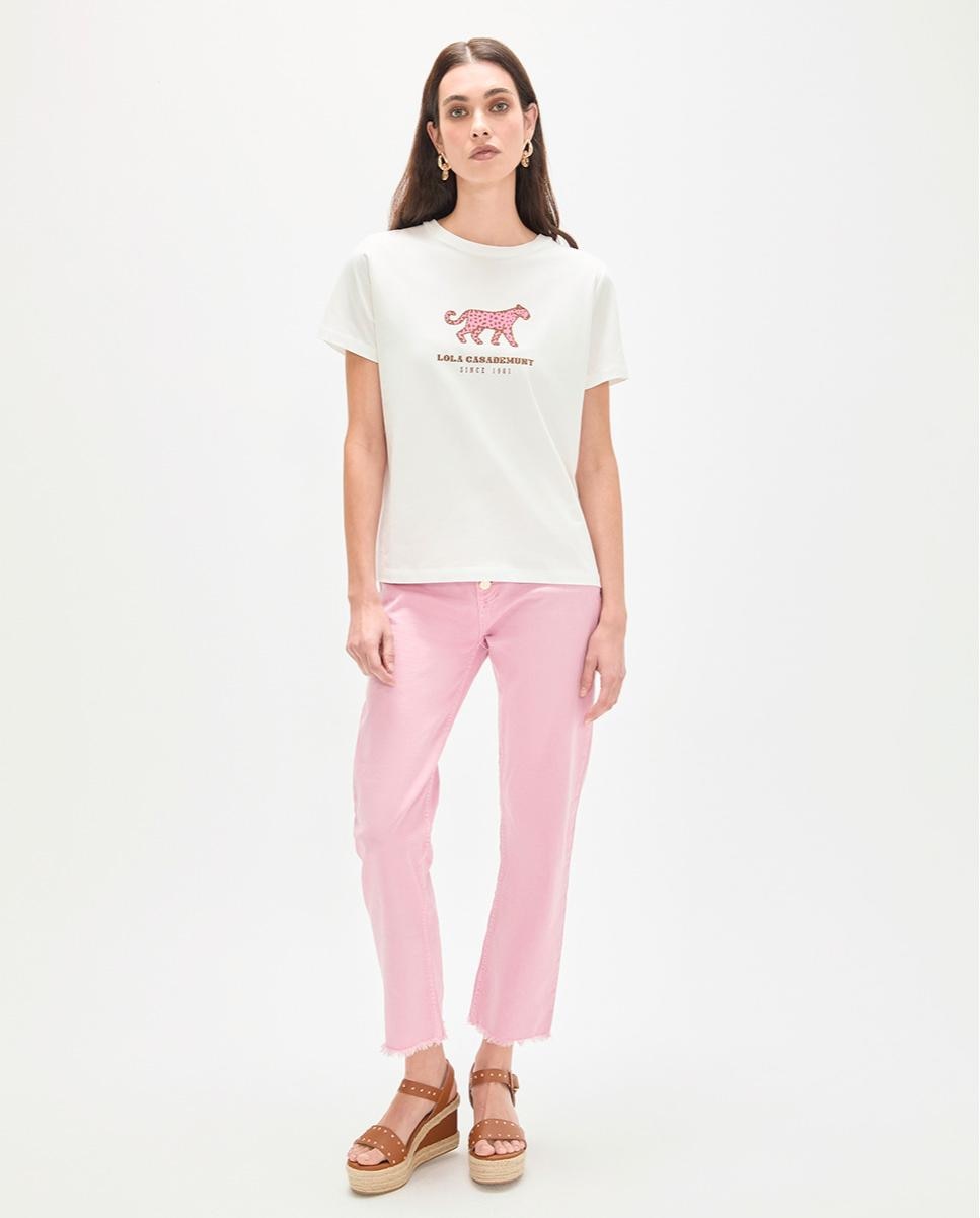 T-shirt com Leopardo de Perfil Branco-4
