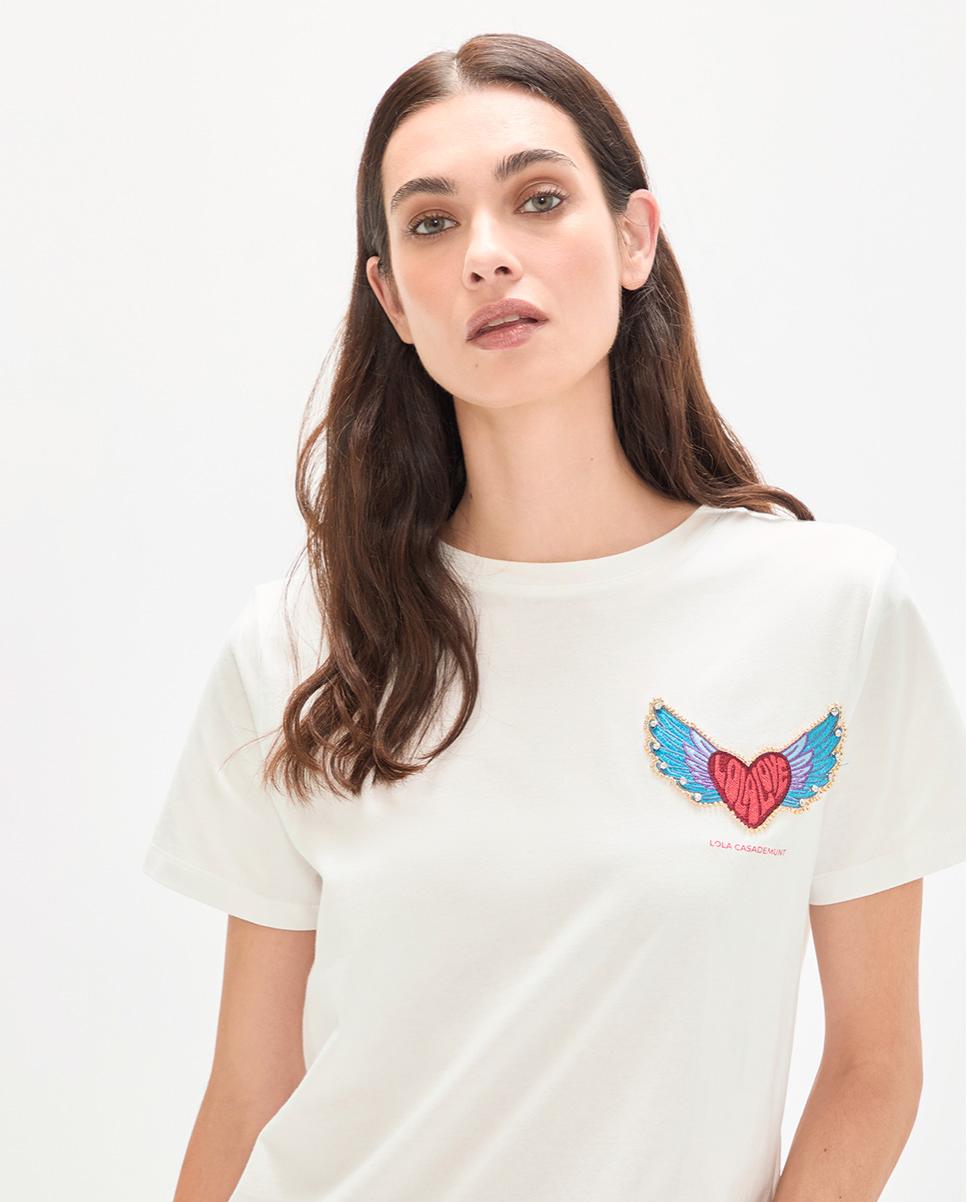 T-shirt com Detalhe de Patch em Forma de Coração Branco-4