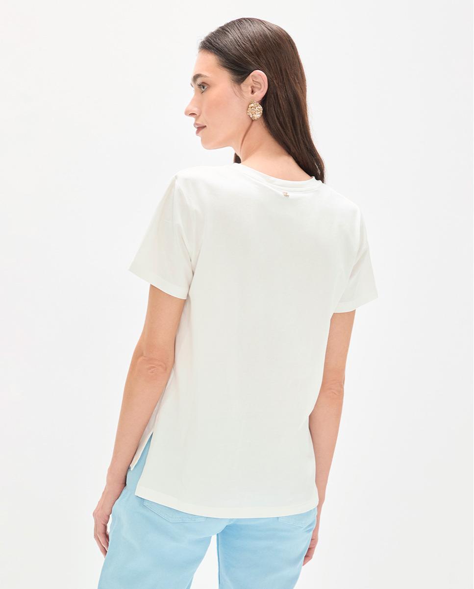 T-shirt com Bordado de Lantejoulas Transparentes Branco-5