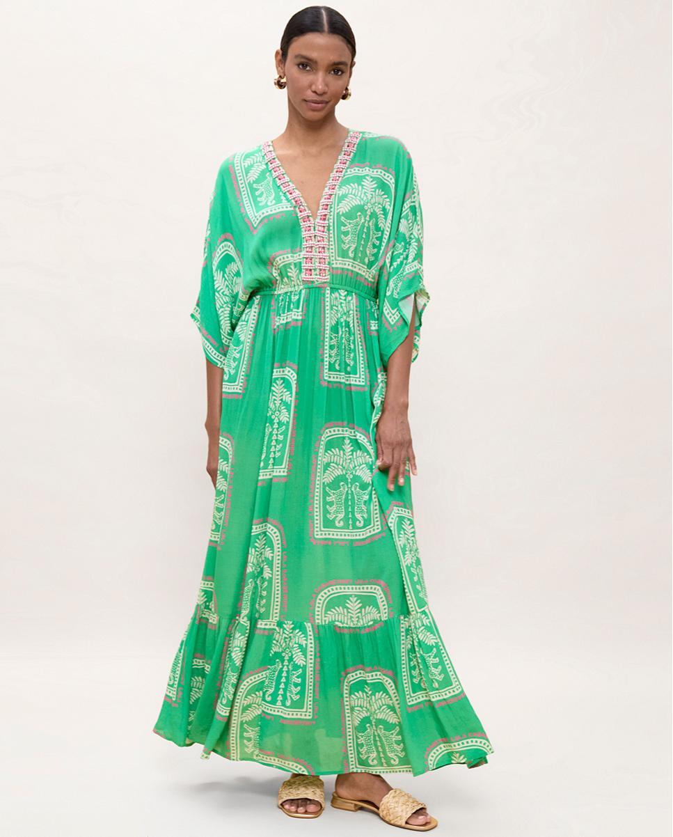 Imagem 0 de Vestido Comprido de Mangas Largas e Estampado Tipo Thai