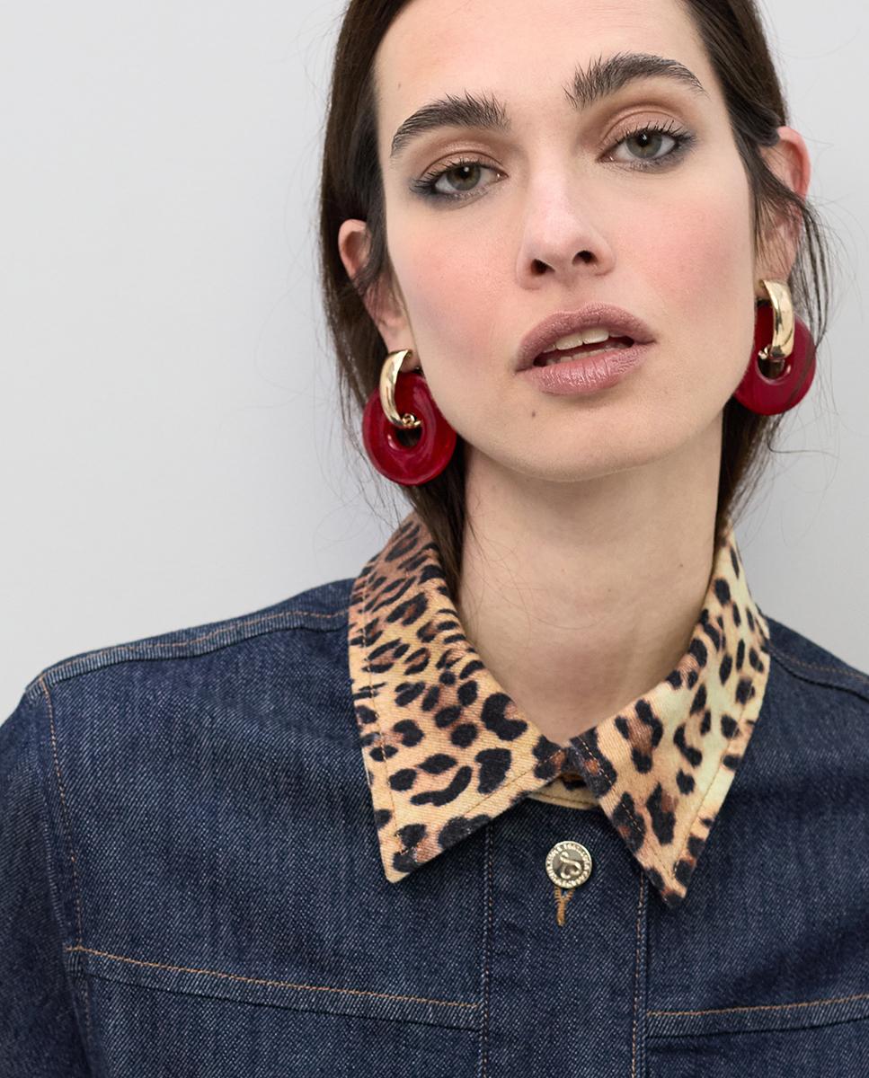 Blusão Jeans com Detalhes Animal Print Azul-marinho-2