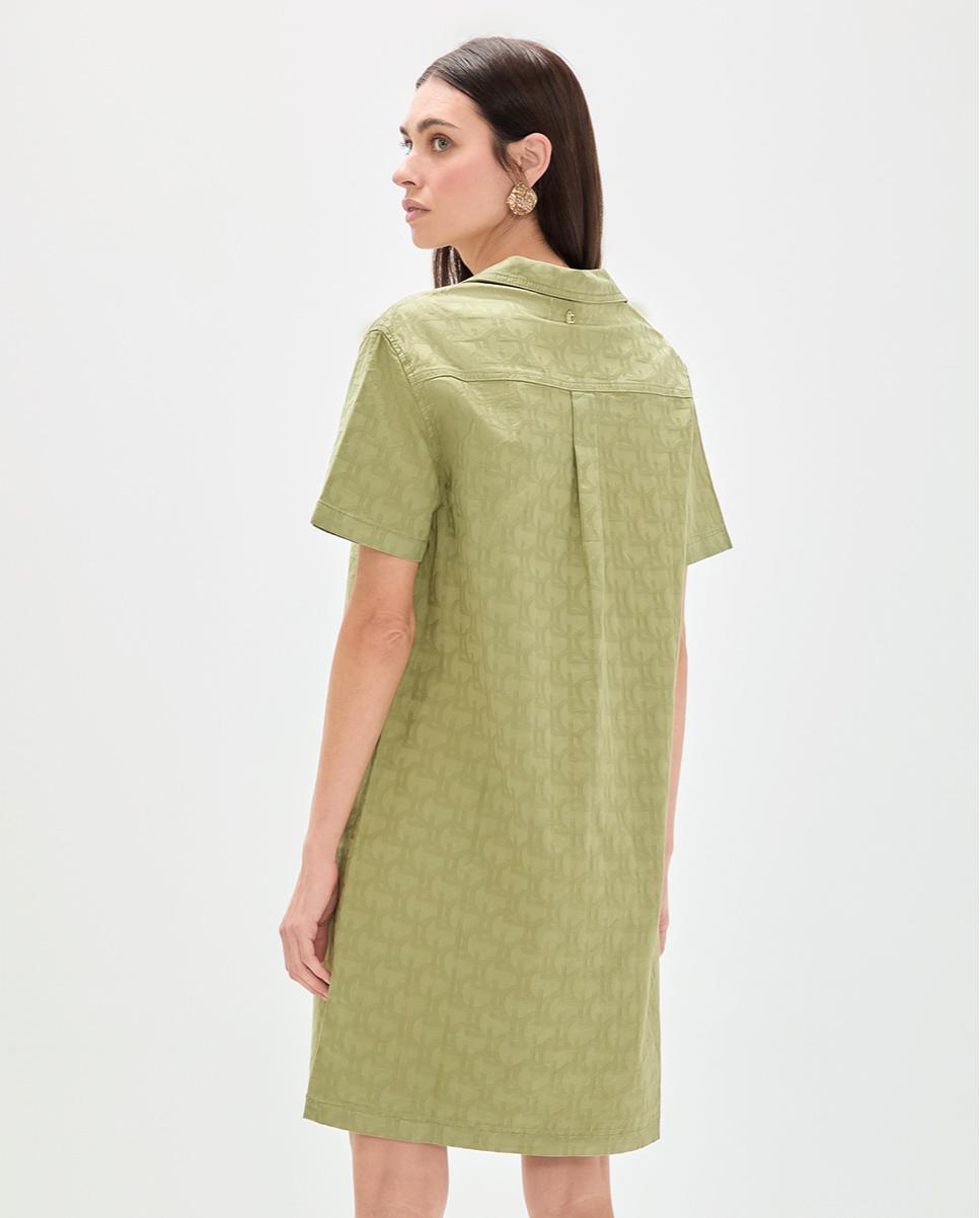 Vestido Curto em Sarja com Logo Jacquard Caqui-4