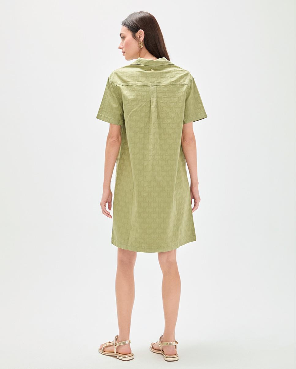 Vestido Curto em Sarja com Logo Jacquard Caqui-5
