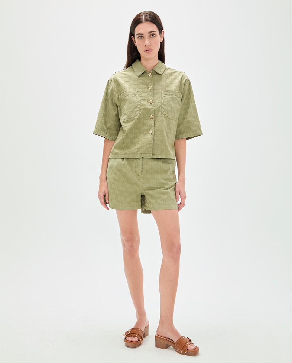 Sobrecamisa Logo Jacquard de Manga Curta Caqui-2