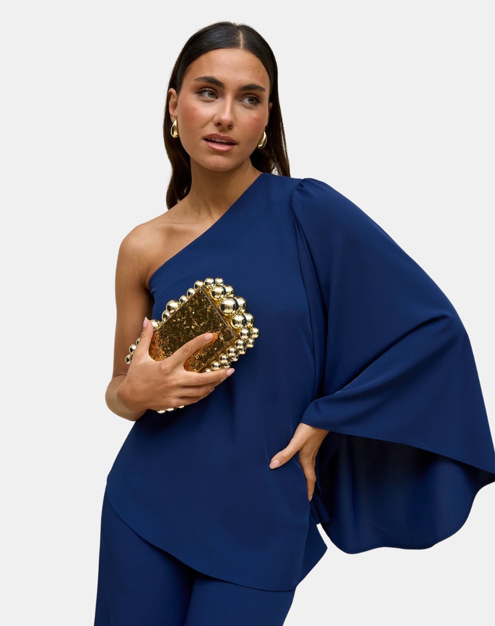 Blusa Assimétrica com Manga À Boca de Sino Azul-marinho-2