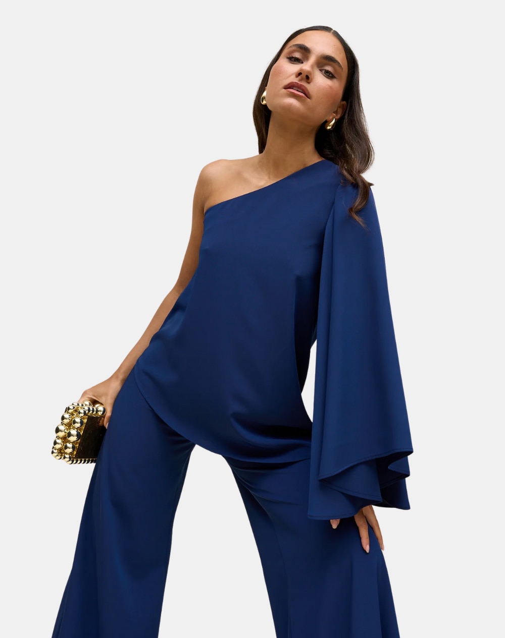 Blusa Assimétrica com Manga À Boca de Sino Azul-marinho-3