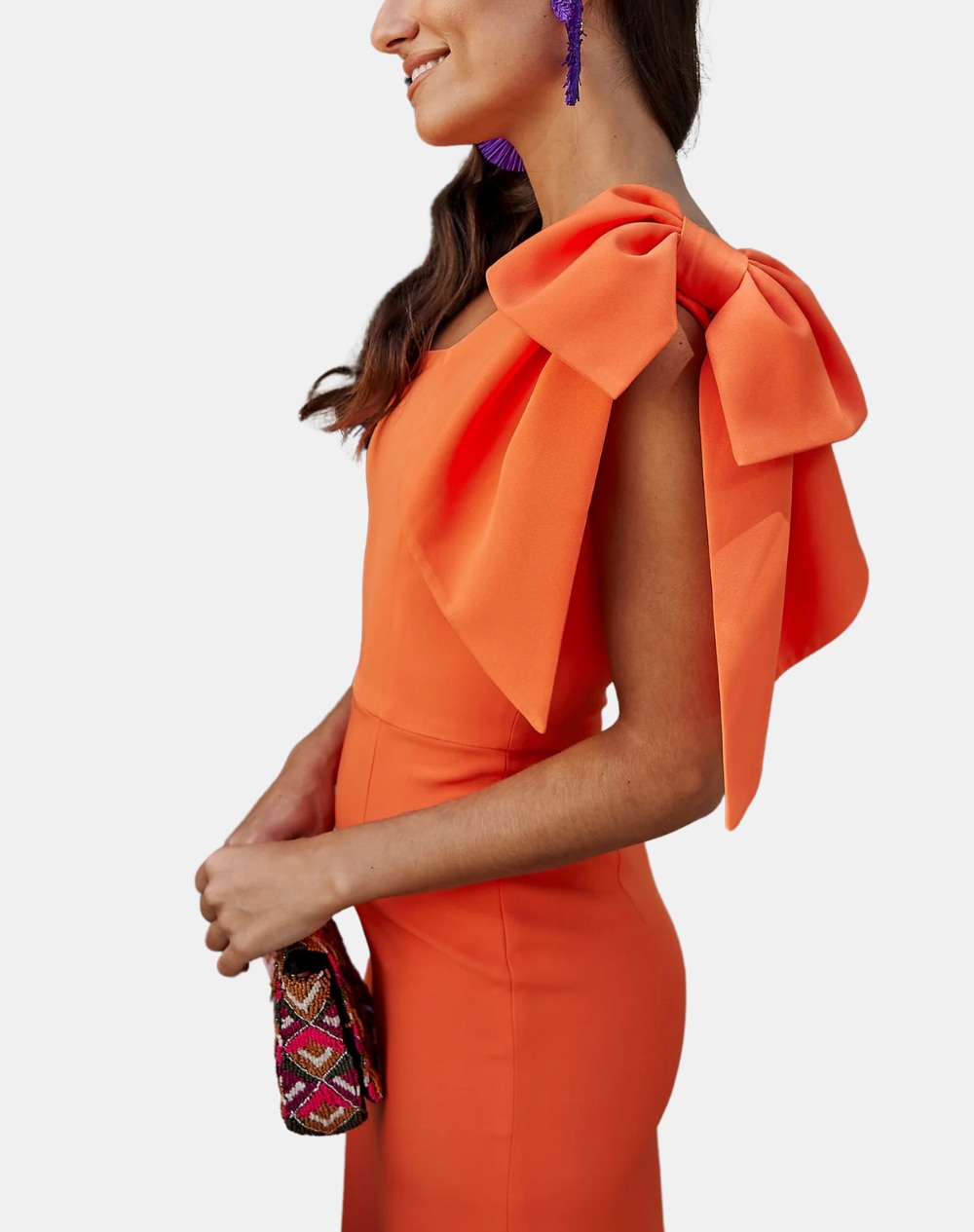 Vestido Comprido com Laço e Abertura Posterior Laranja-forte-2