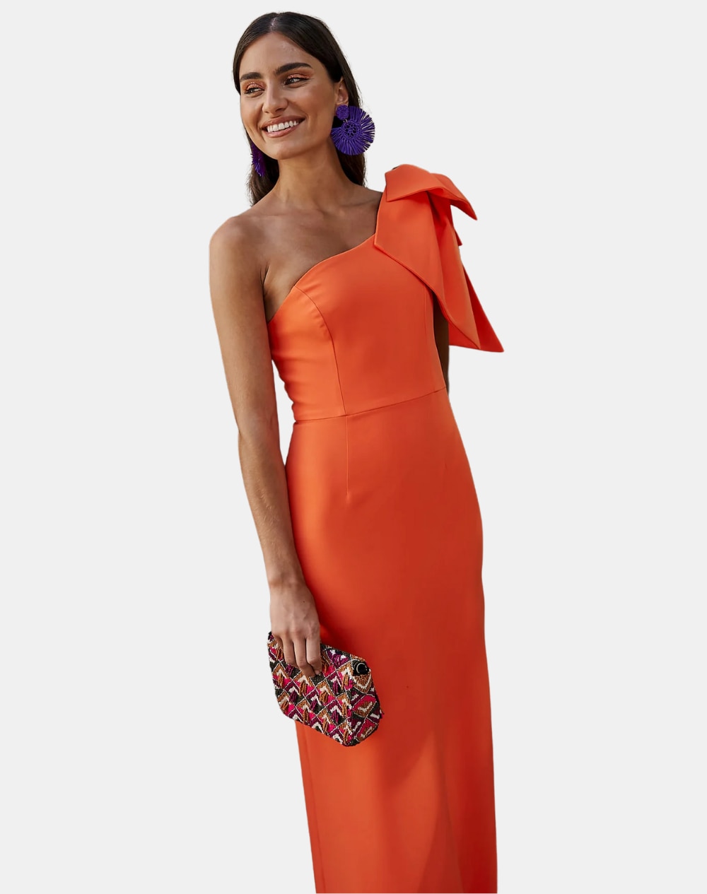 Vestido Comprido com Laço e Abertura Posterior Laranja-forte-3
