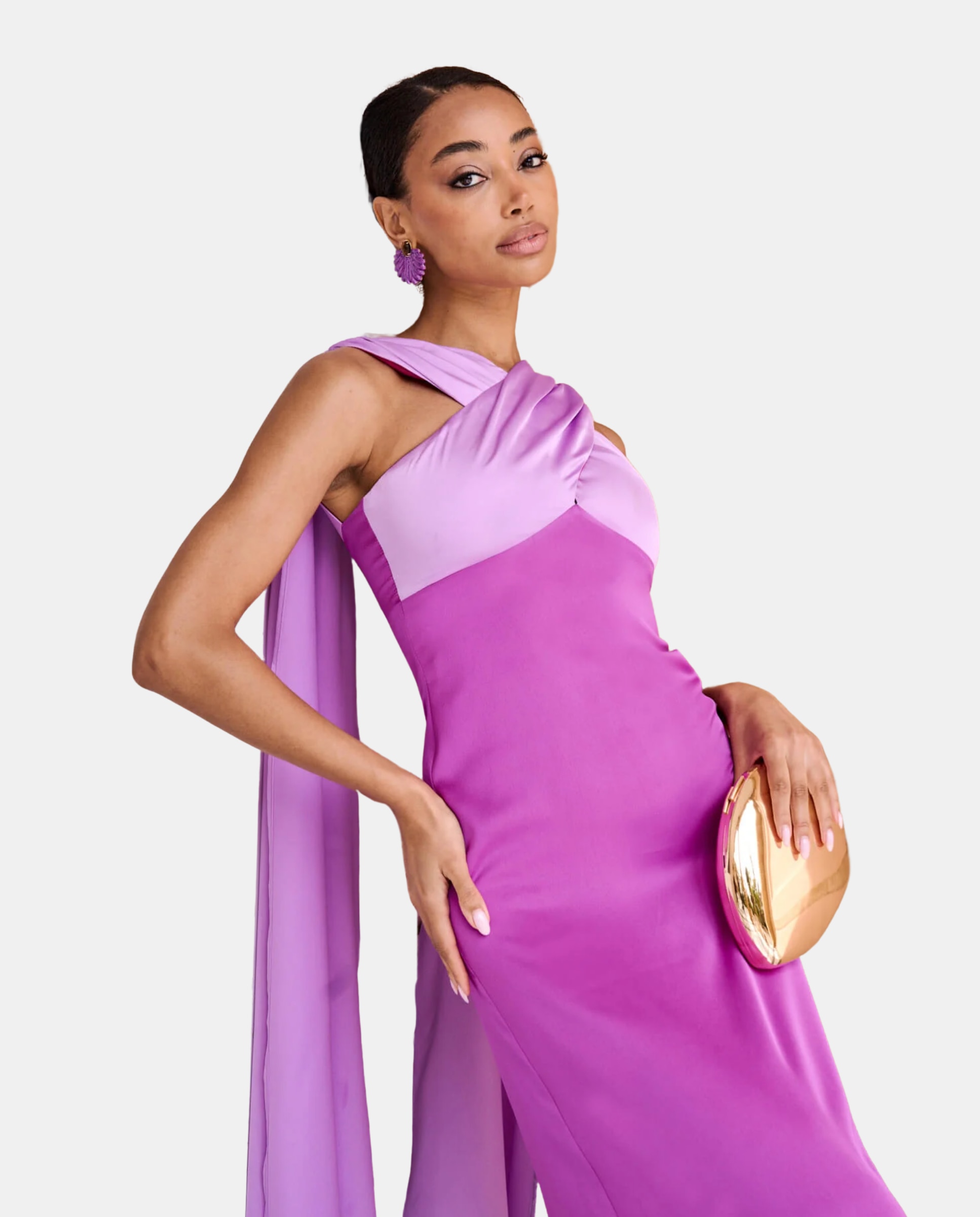 Vestido Comprido com Decote Assimétrico Cruzado Roxo-pastel-2