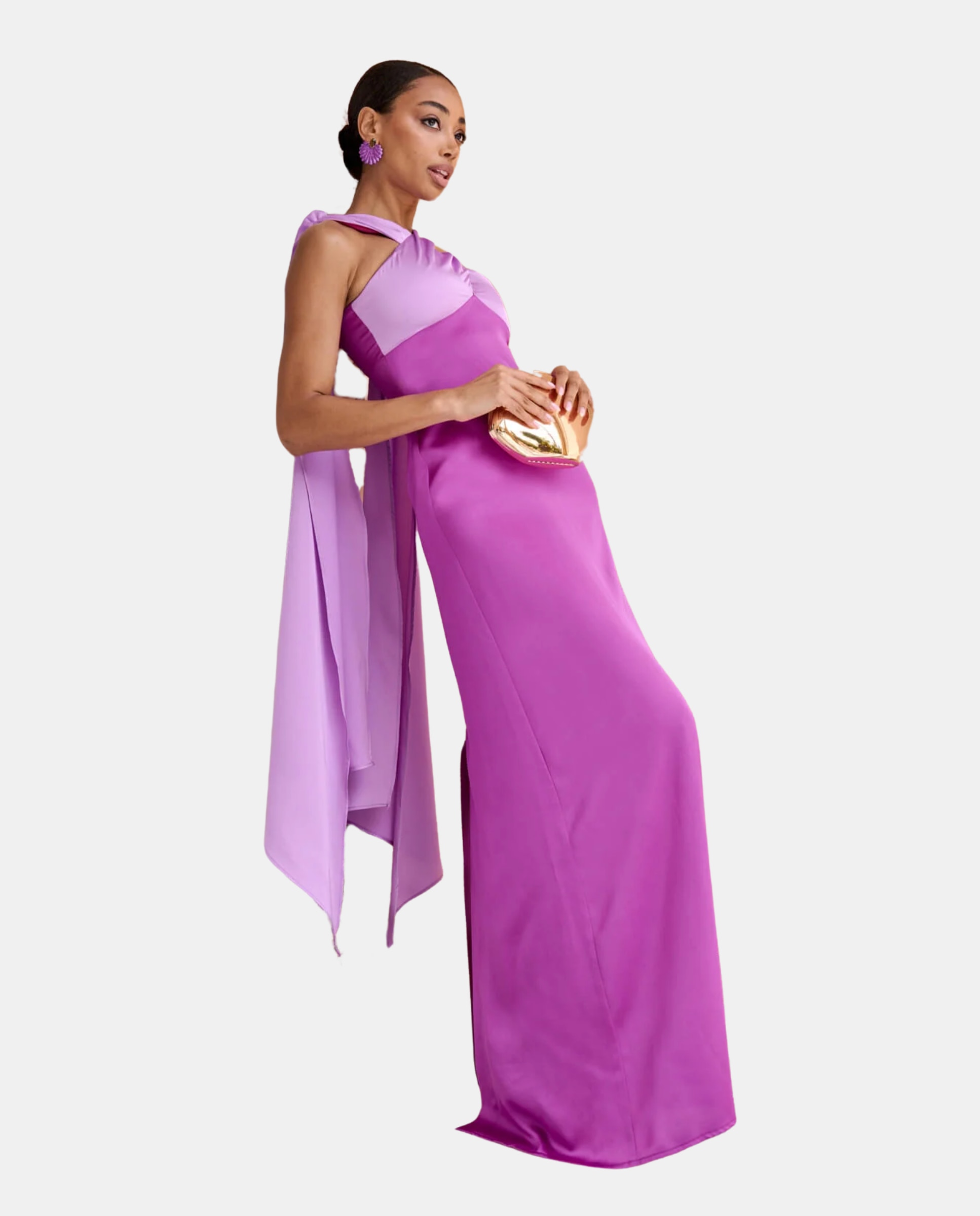 Vestido Comprido com Decote Assimétrico Cruzado Roxo-pastel-3