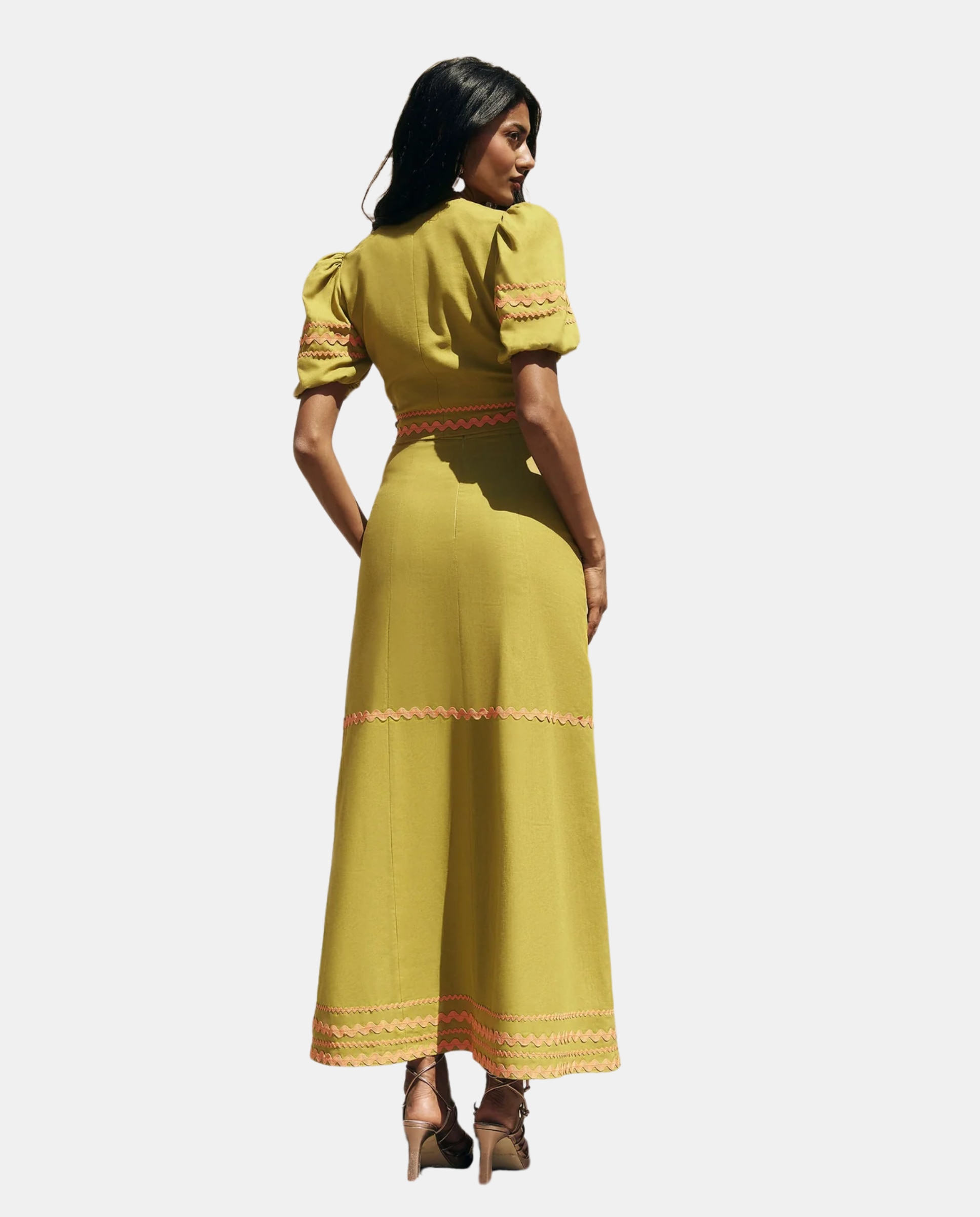 Saia Midi com Caída Fluida e Tiras Decorativas Verde Azeitona-3