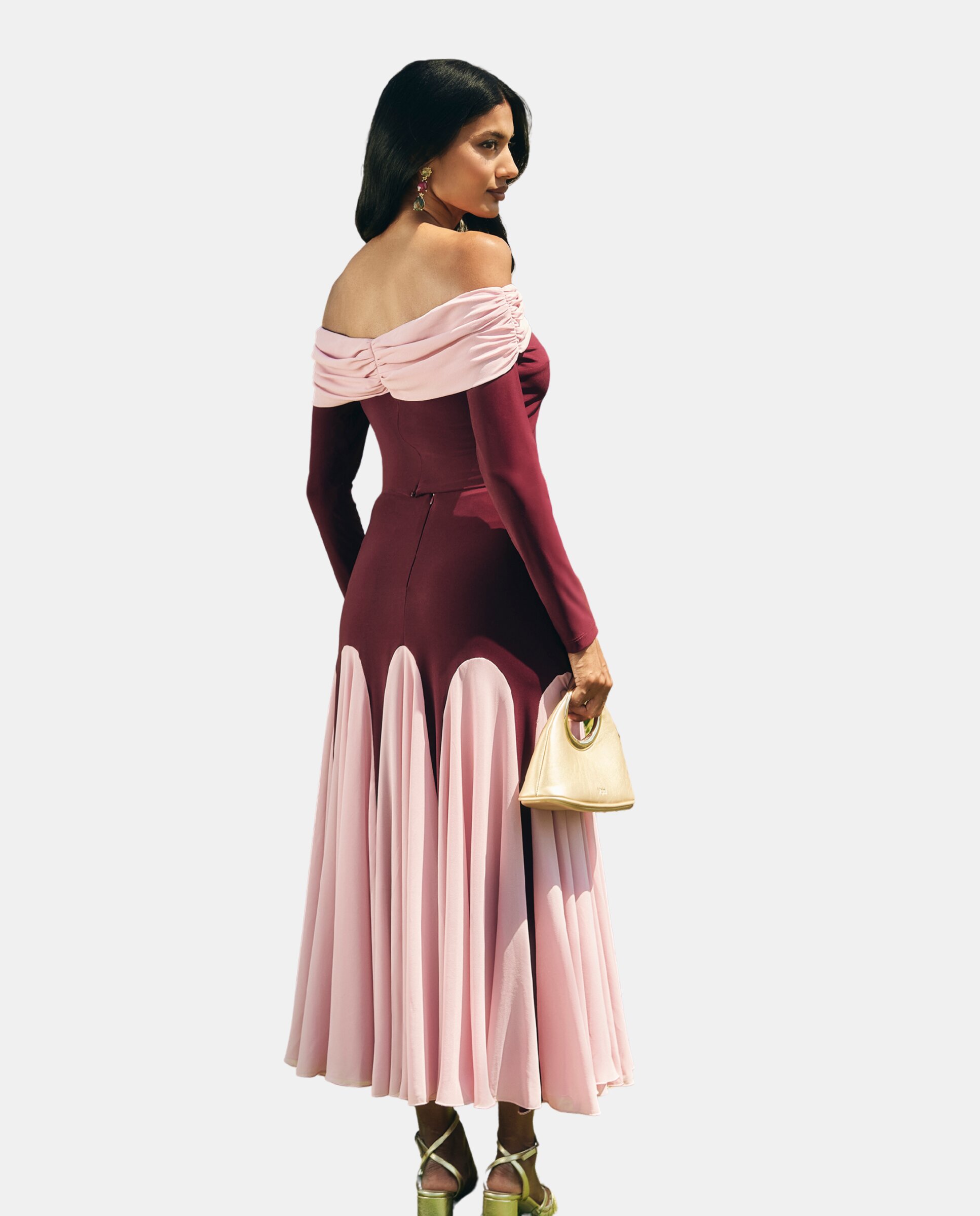 Saia Midi Bicolor com Volume Grená-2