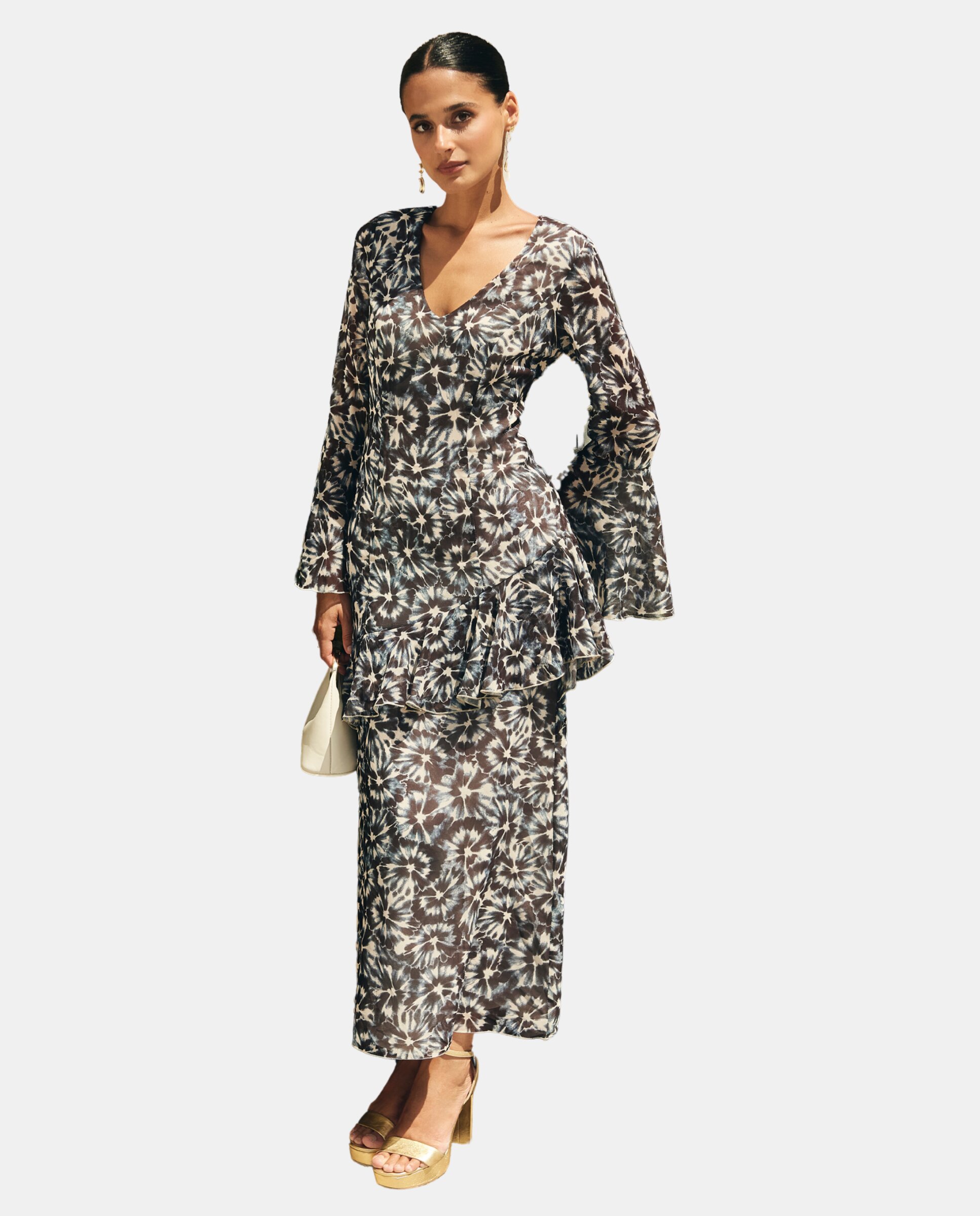 Imagem 0 de Vestido Midi Estampado com Folho Assimétrico