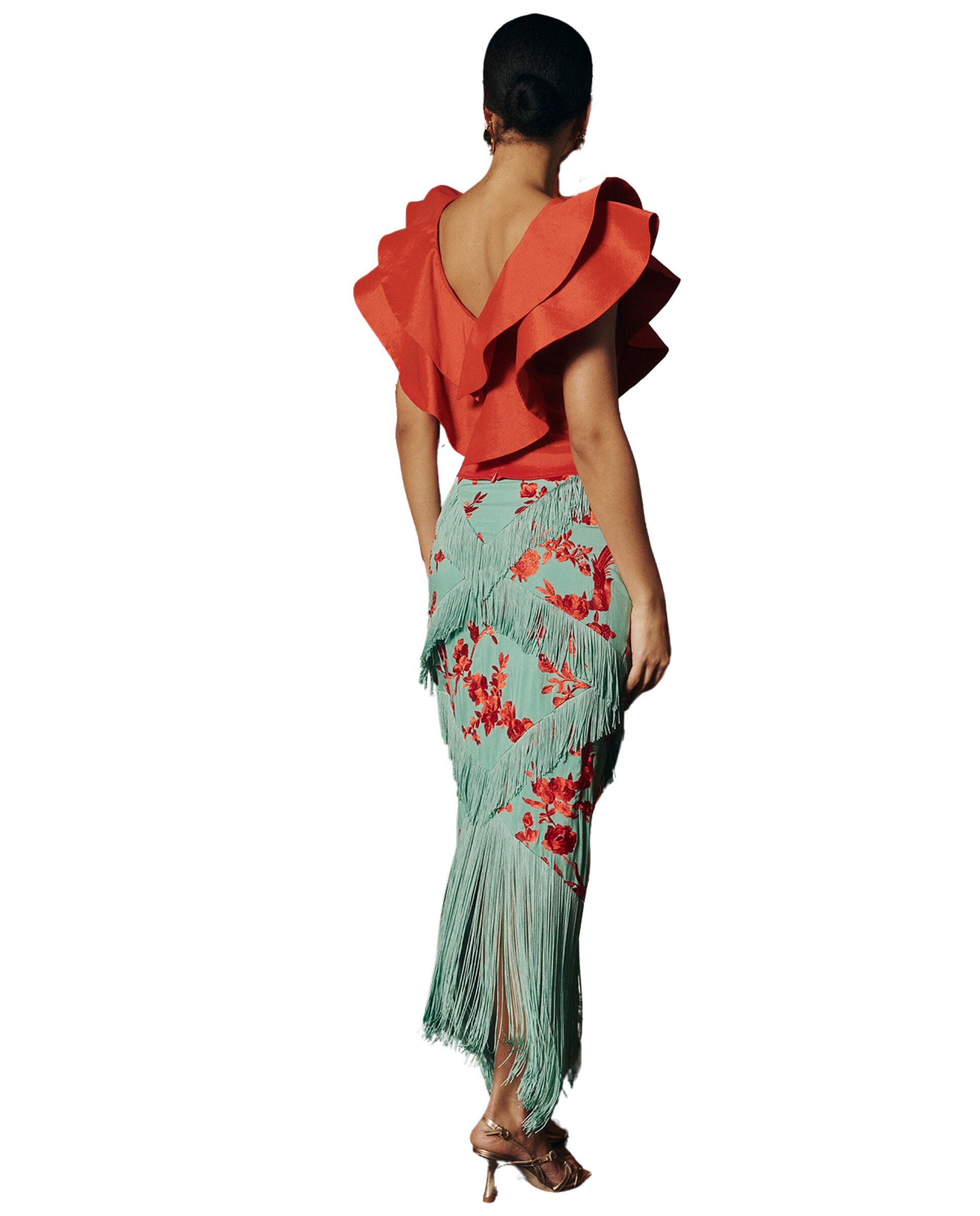 Top com Decote em V e Folho Duplo Coral-2