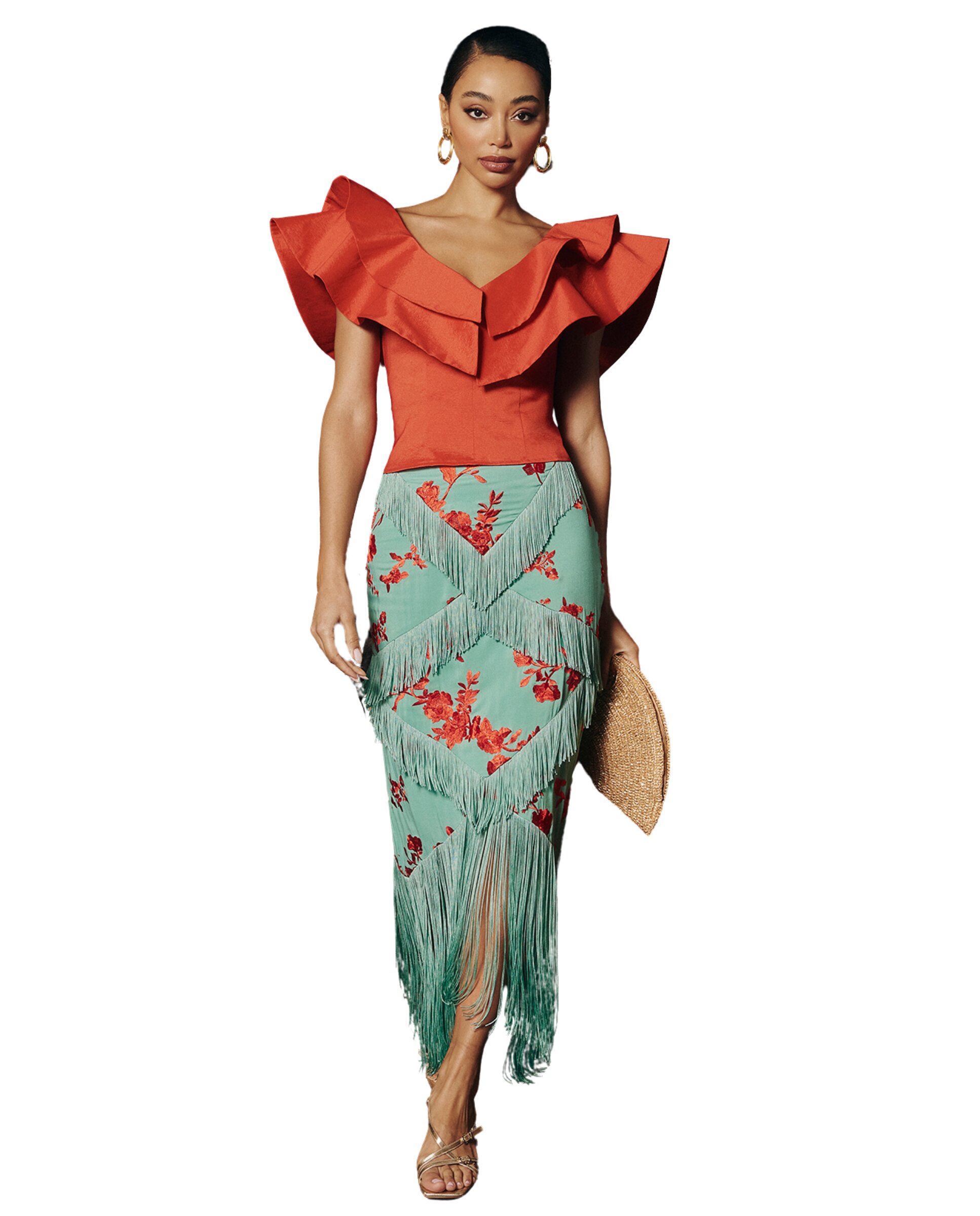 Top com Decote em V e Folho Duplo Coral-4