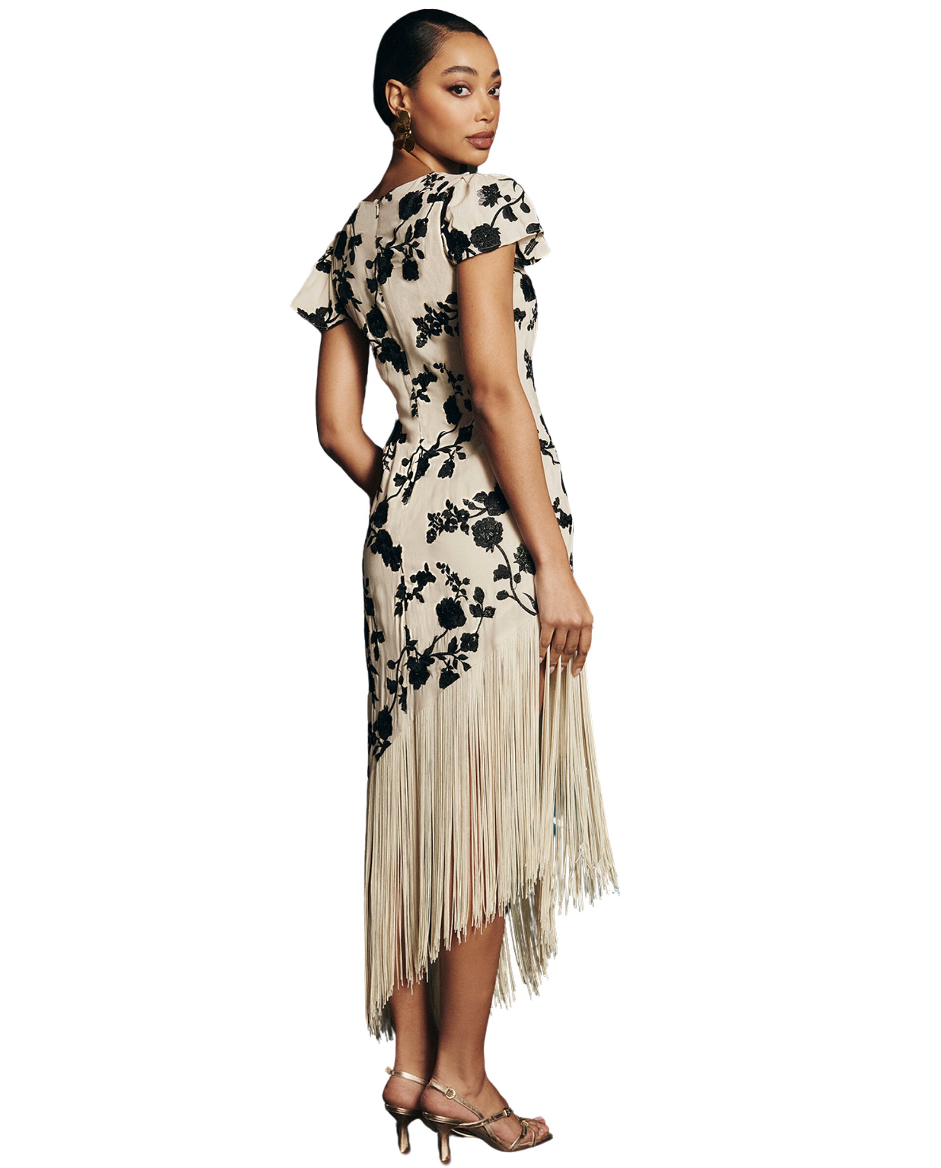 Vestido Midi com Bordado Floral e Franjas Cru-4