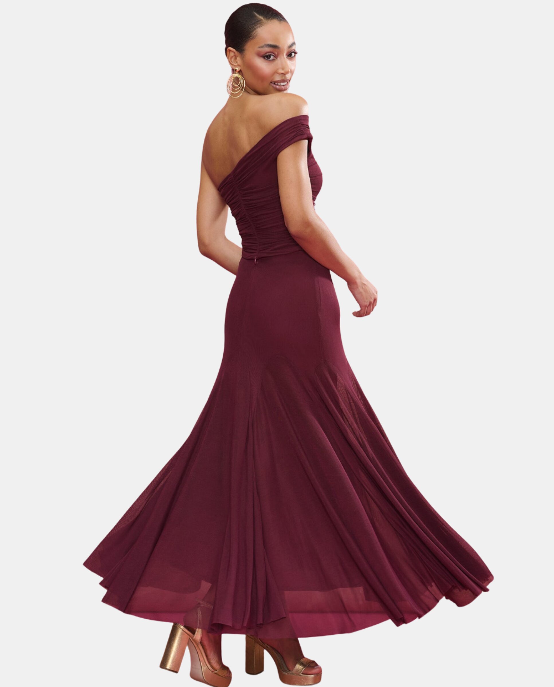 Saia Midi de Tule com Corte Godets Circular Beringela-2