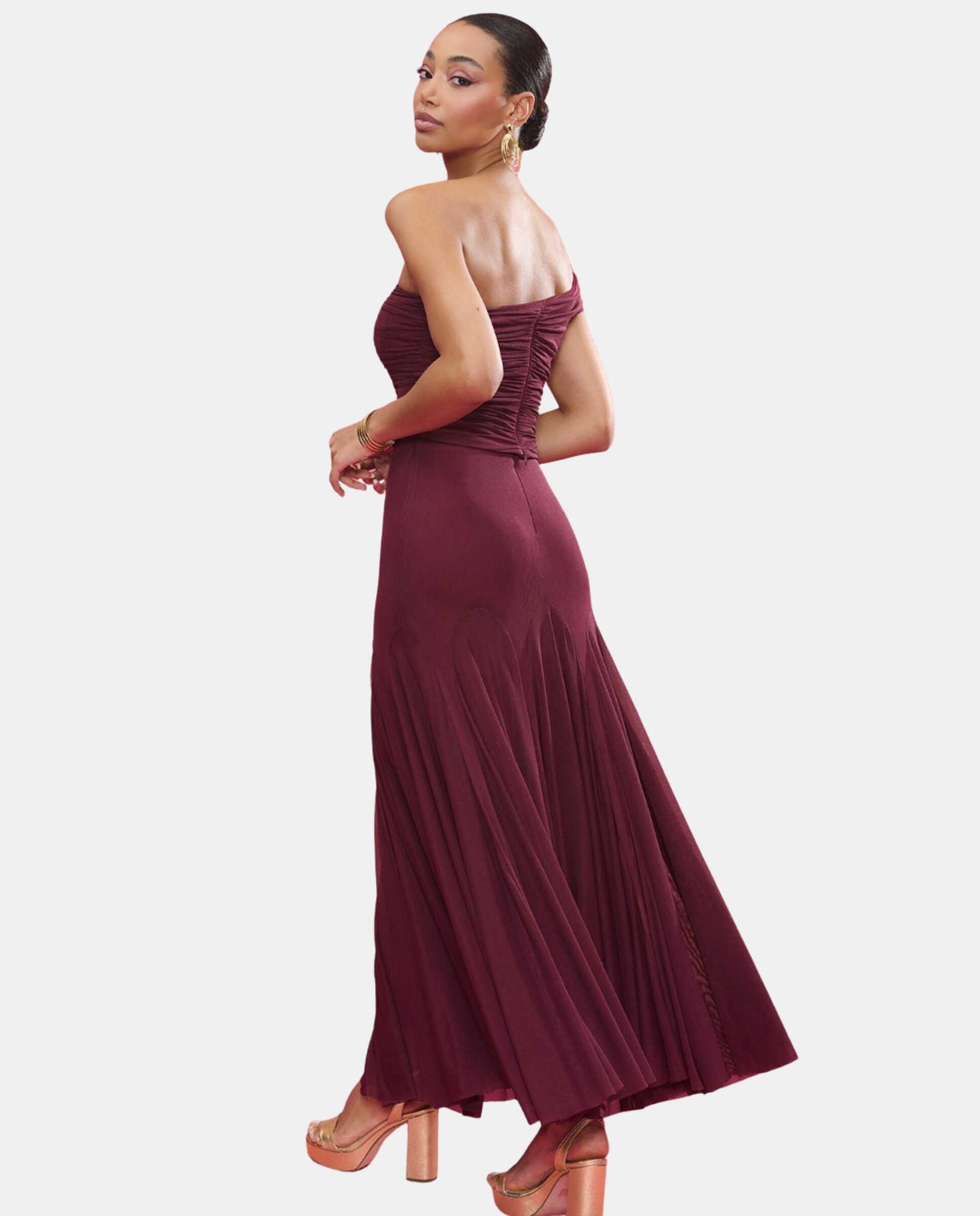 Saia Midi de Tule com Corte Godets Circular Beringela-4