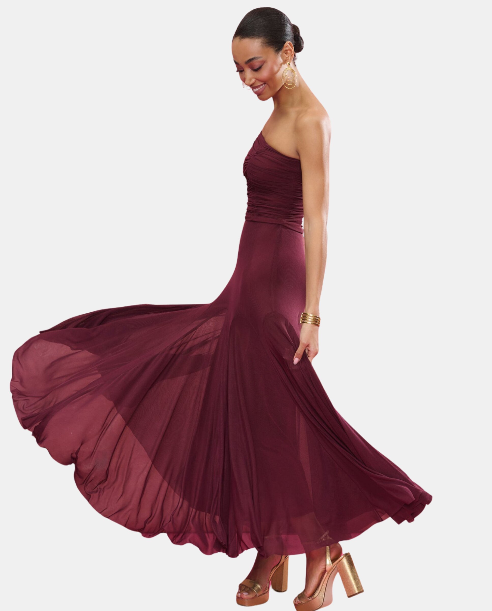 Saia Midi de Tule com Corte Godets Circular Beringela-5