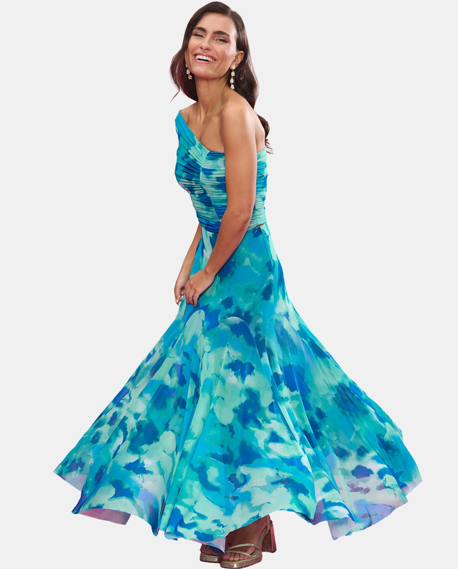 Imagem 0 de Saia Midi de Tule Estampada com Corte Godets Circular