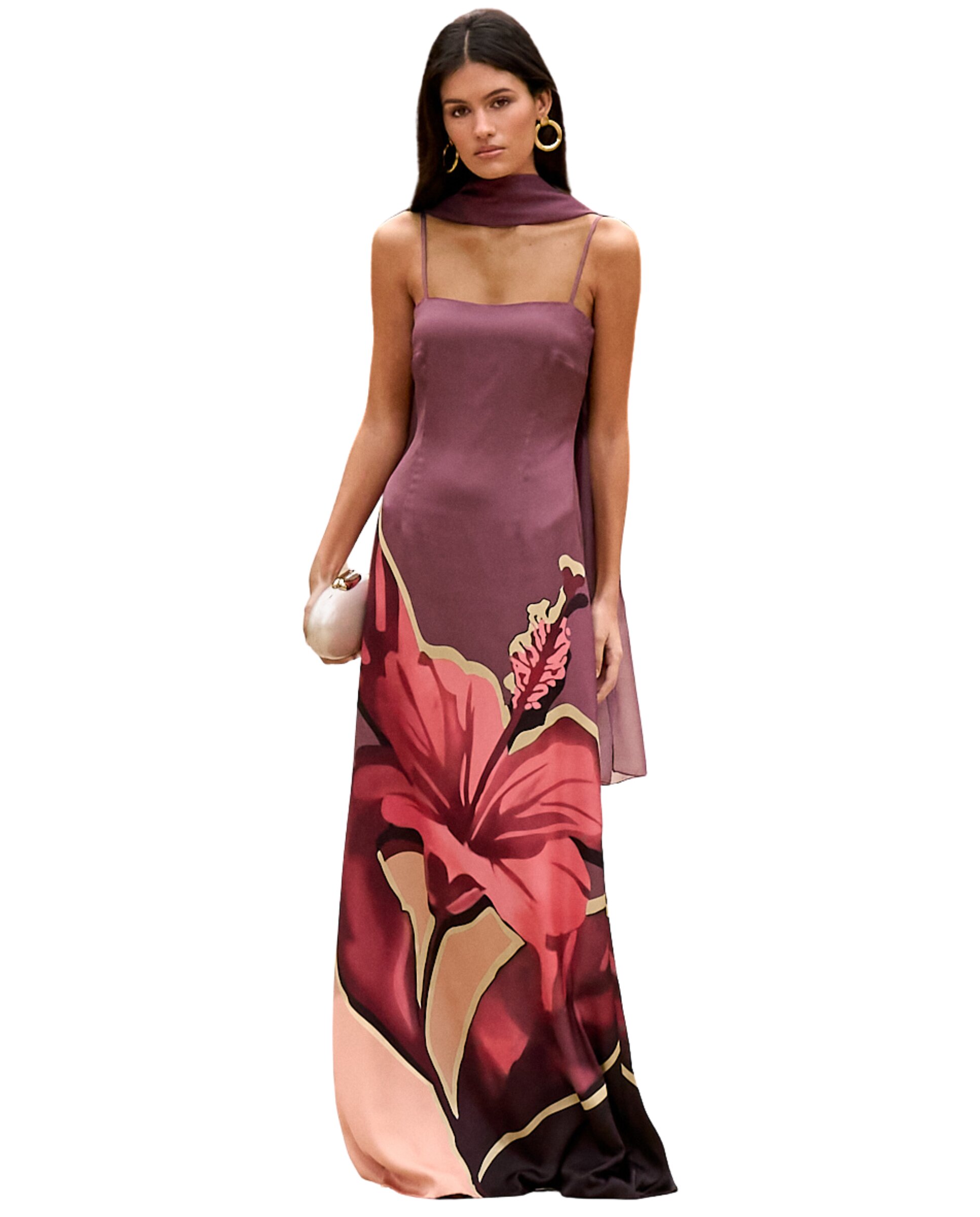 Vestido Comprido com Decote Bardot Drapeado Malva-antiquário-1