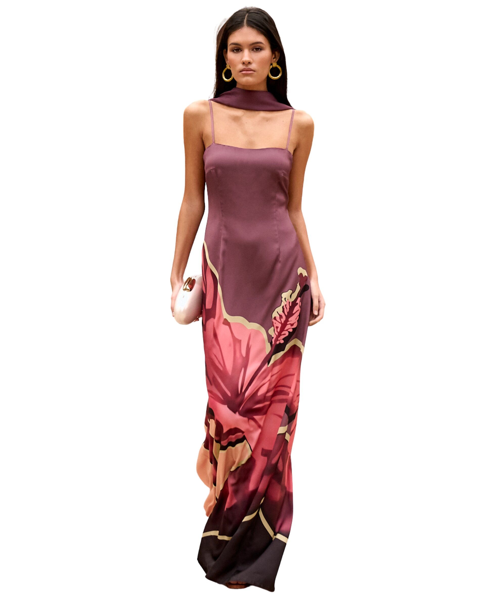 Vestido Comprido com Decote Bardot Drapeado Malva-antiquário-2