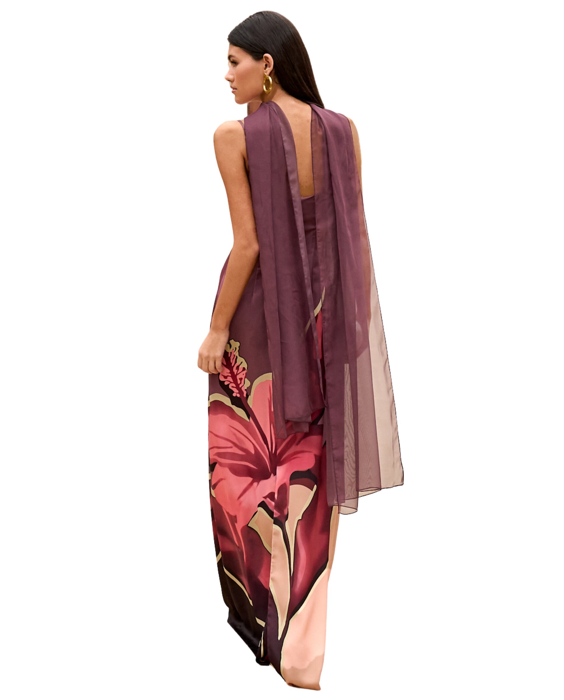 Vestido Comprido com Decote Bardot Drapeado Malva-antiquário-3