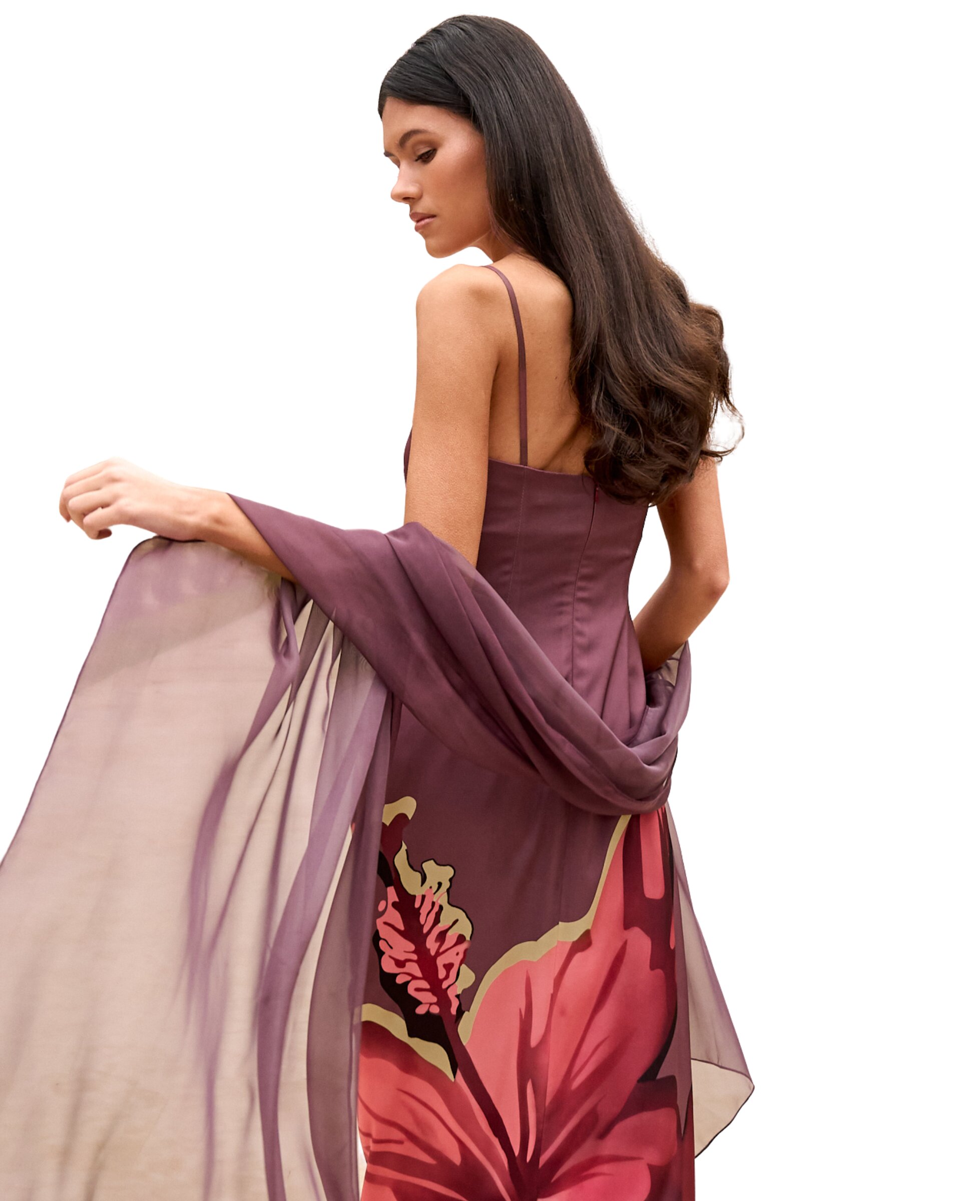 Vestido Comprido com Decote Bardot Drapeado Malva-antiquário-4