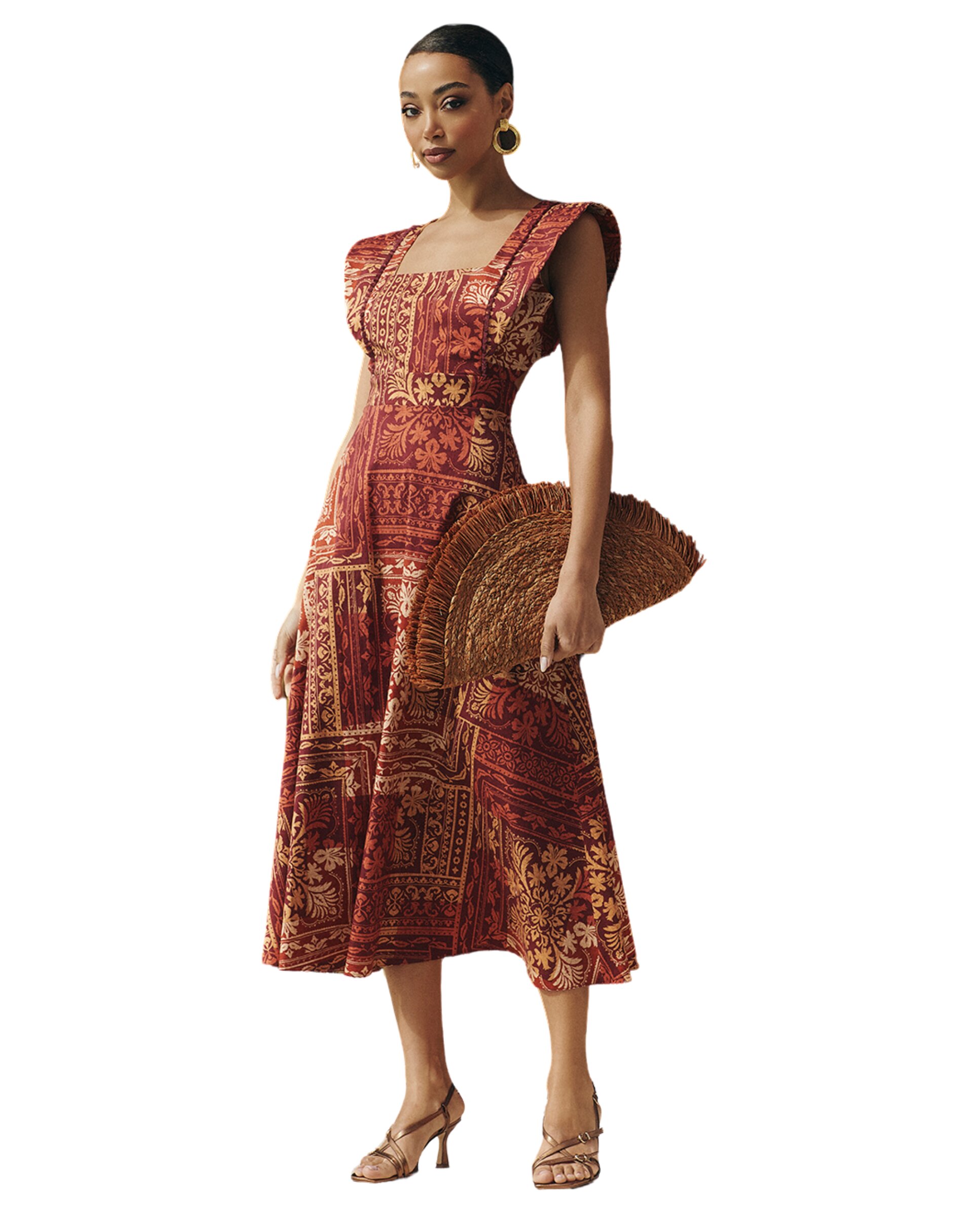 Imagem 0 de Vestido Midi Estampado com Manga Sisa